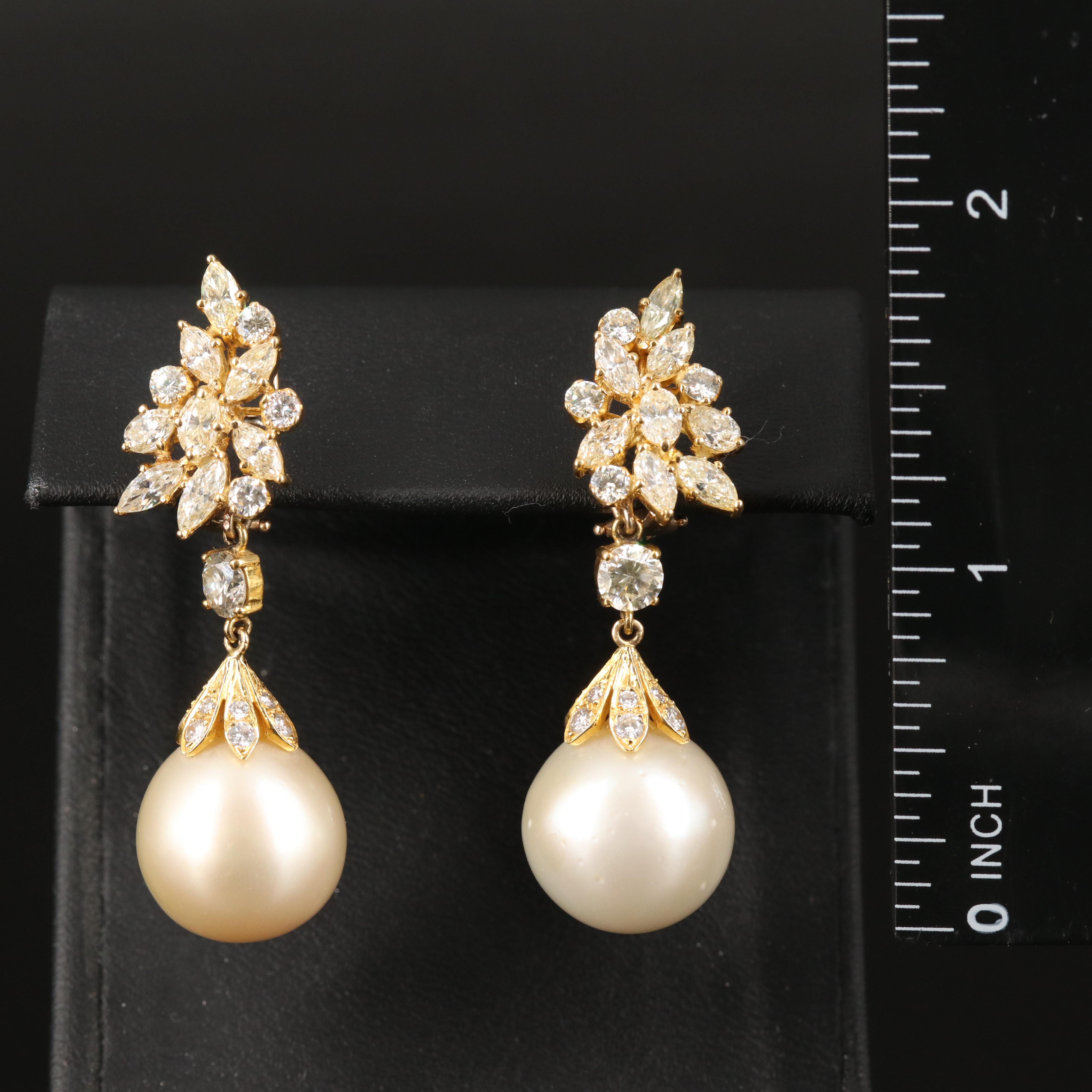 14K 4.10 CTW Diamond and Pearl Day and Night Earrings