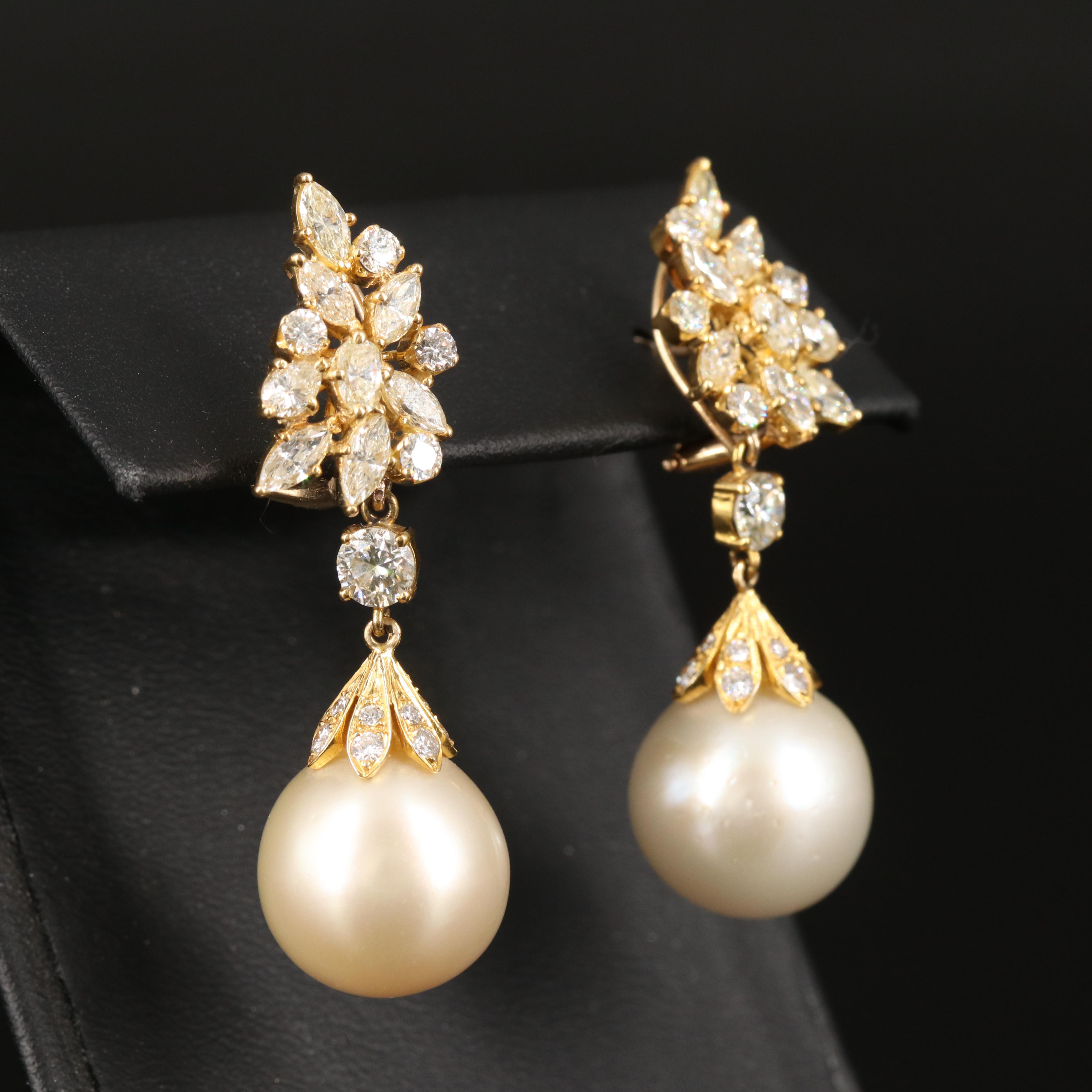 14K 4.10 CTW Diamond and Pearl Day and Night Earrings