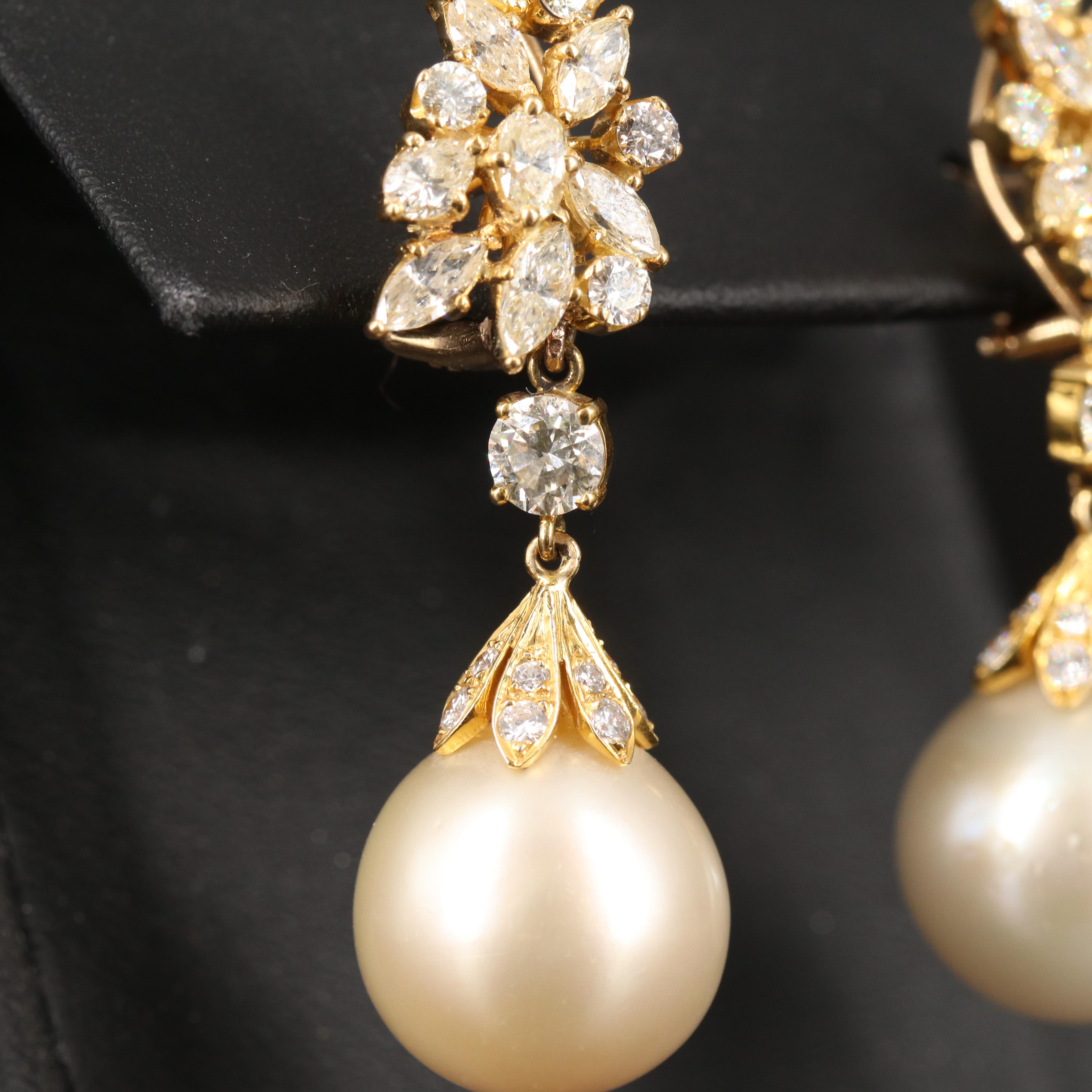 14K 4.10 CTW Diamond and Pearl Day and Night Earrings