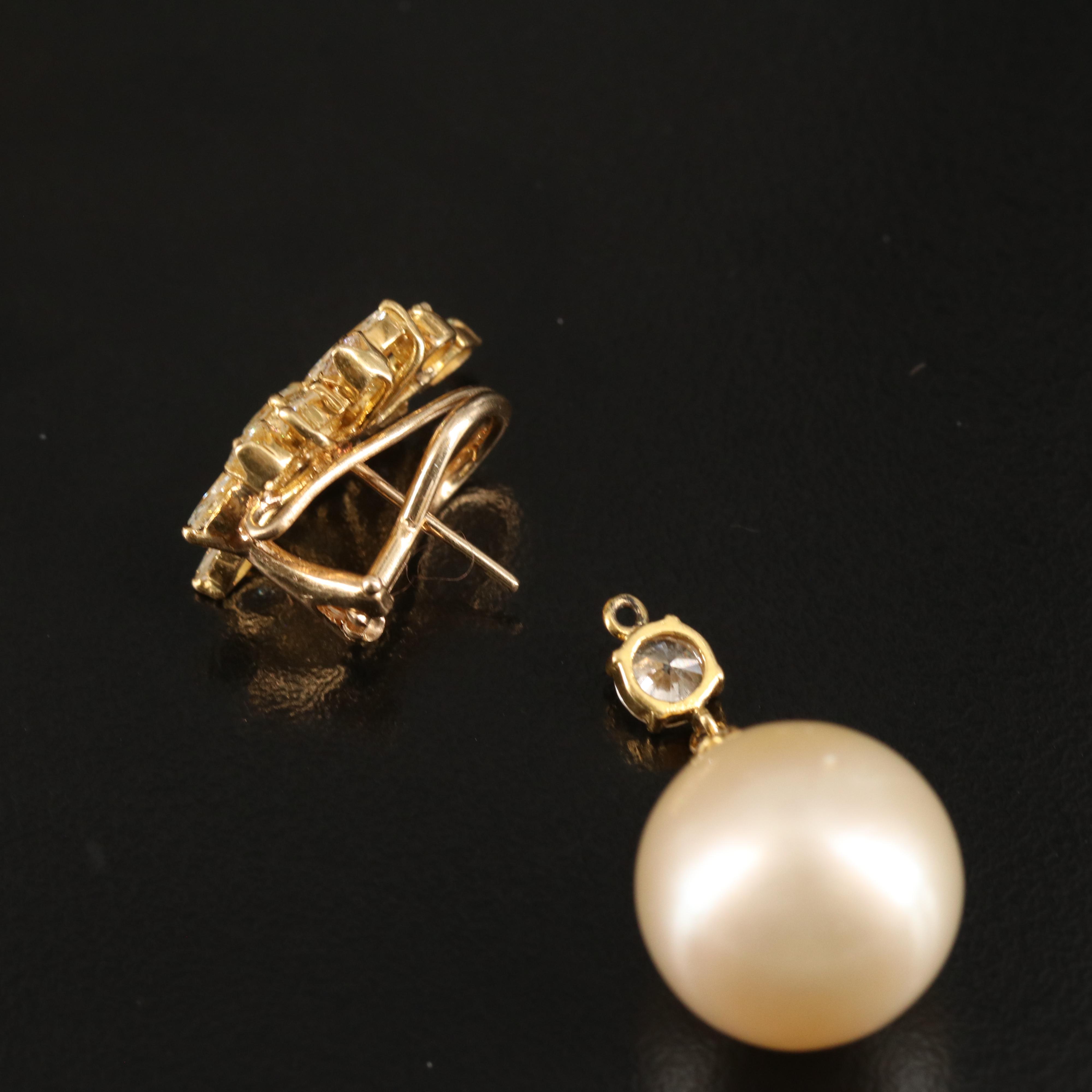 14K 4.10 CTW Diamond and Pearl Day and Night Earrings