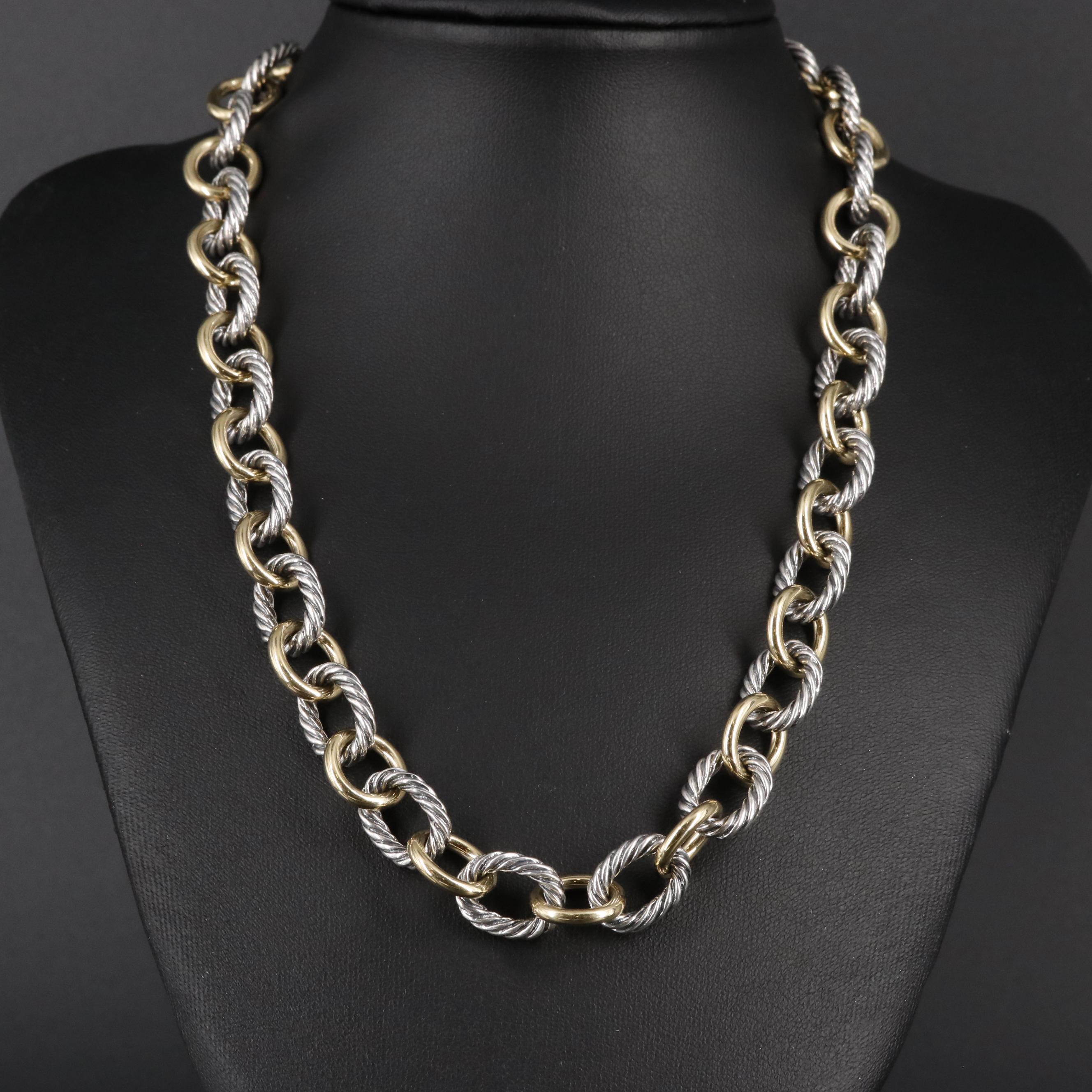 David Yurman Sterling and 18K Oval Link Cable Necklace