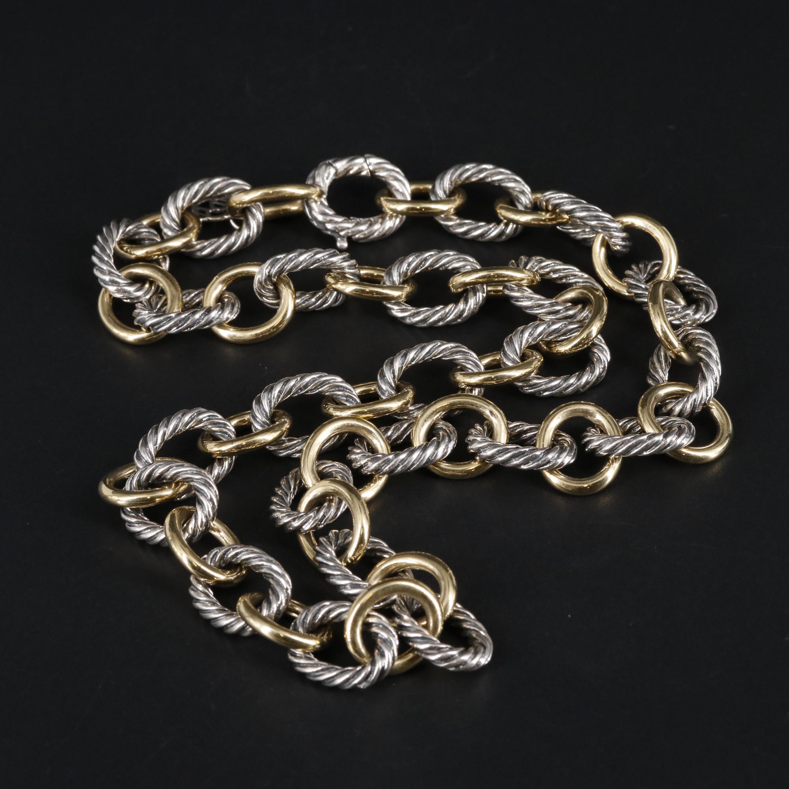 David Yurman Sterling and 18K Oval Link Cable Necklace