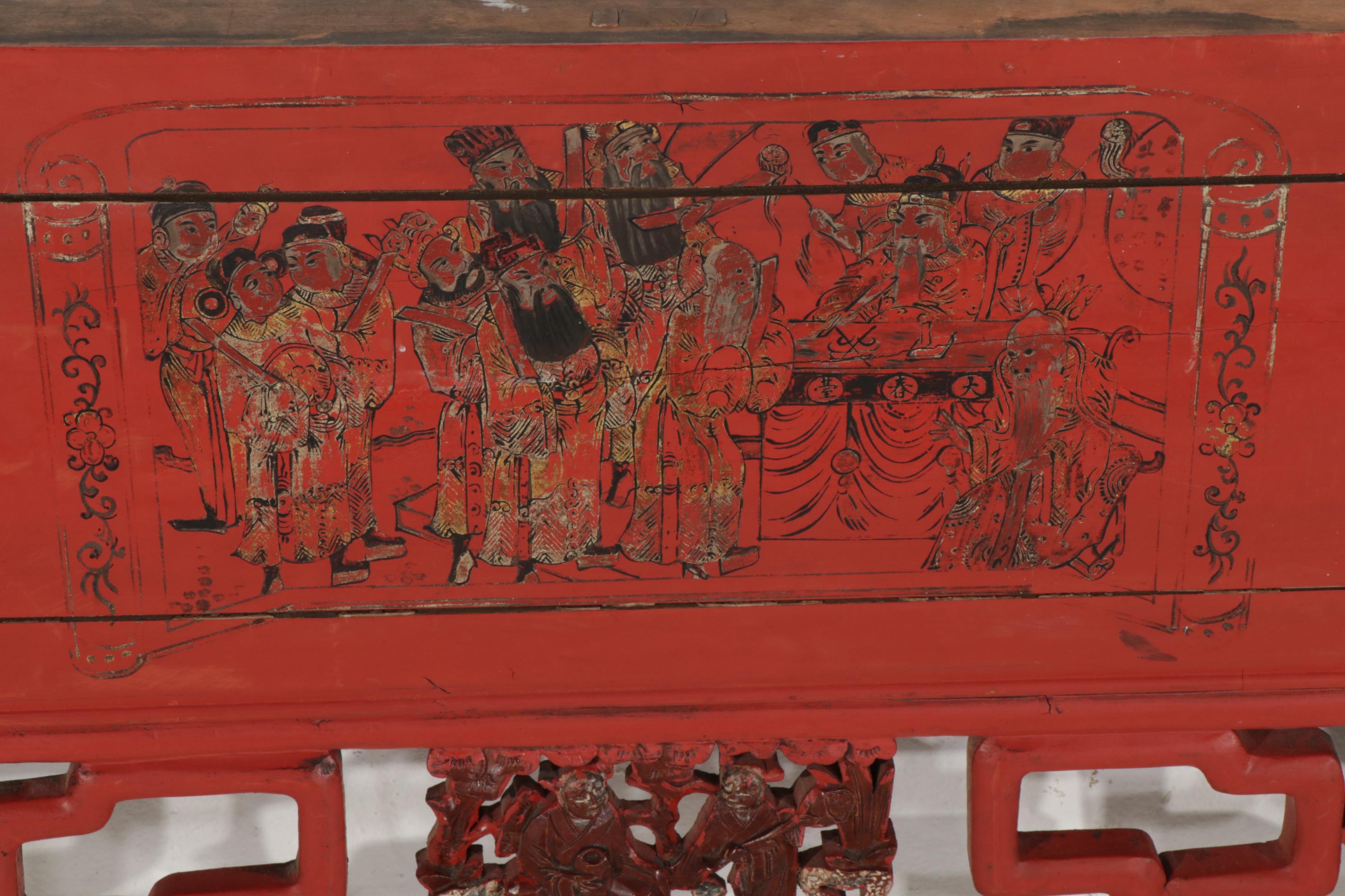 Chinese Carved and Paint-Decorated Wooden Panel, 20th Century