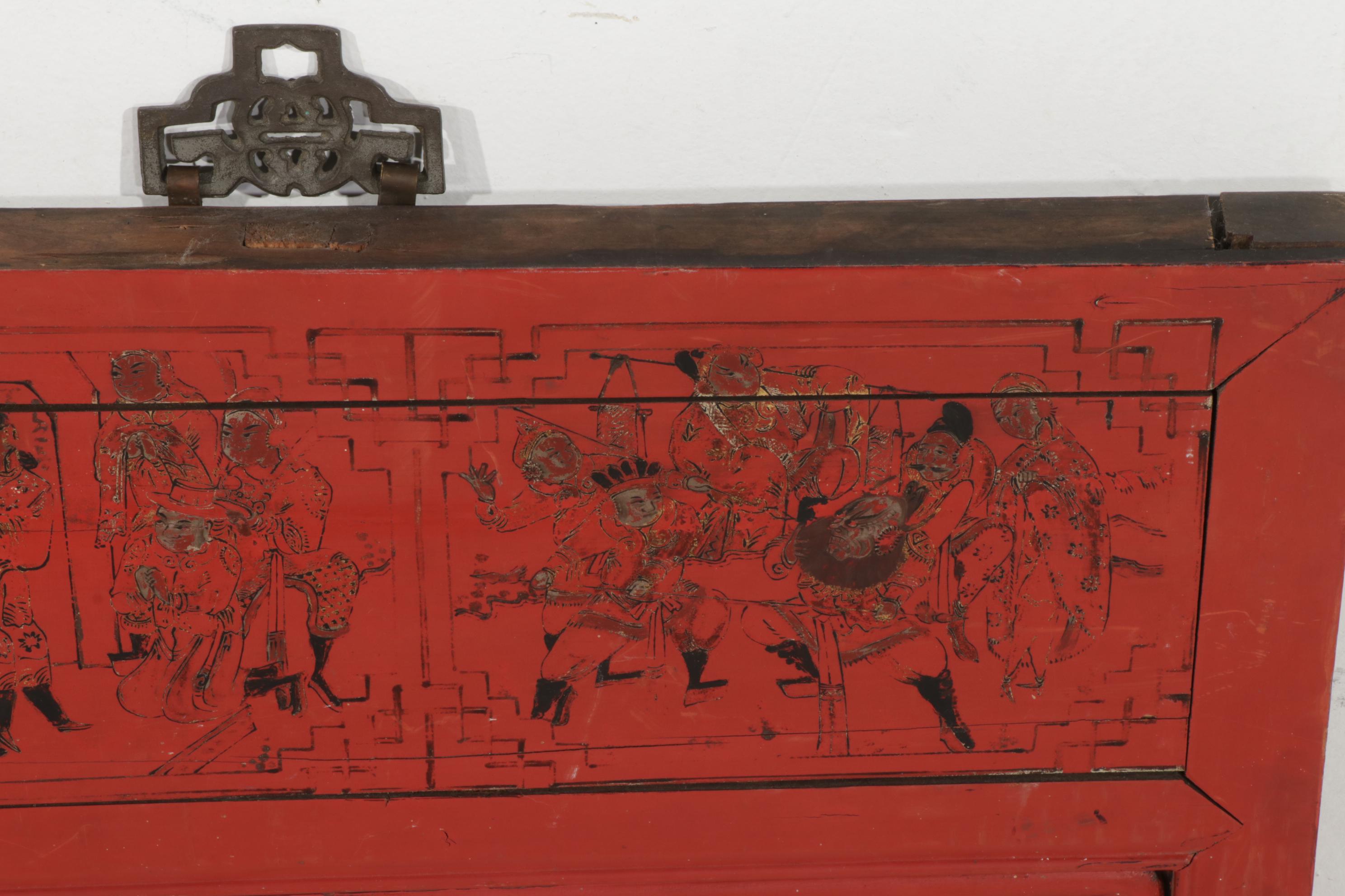 Chinese Carved and Paint-Decorated Wooden Panel, 20th Century