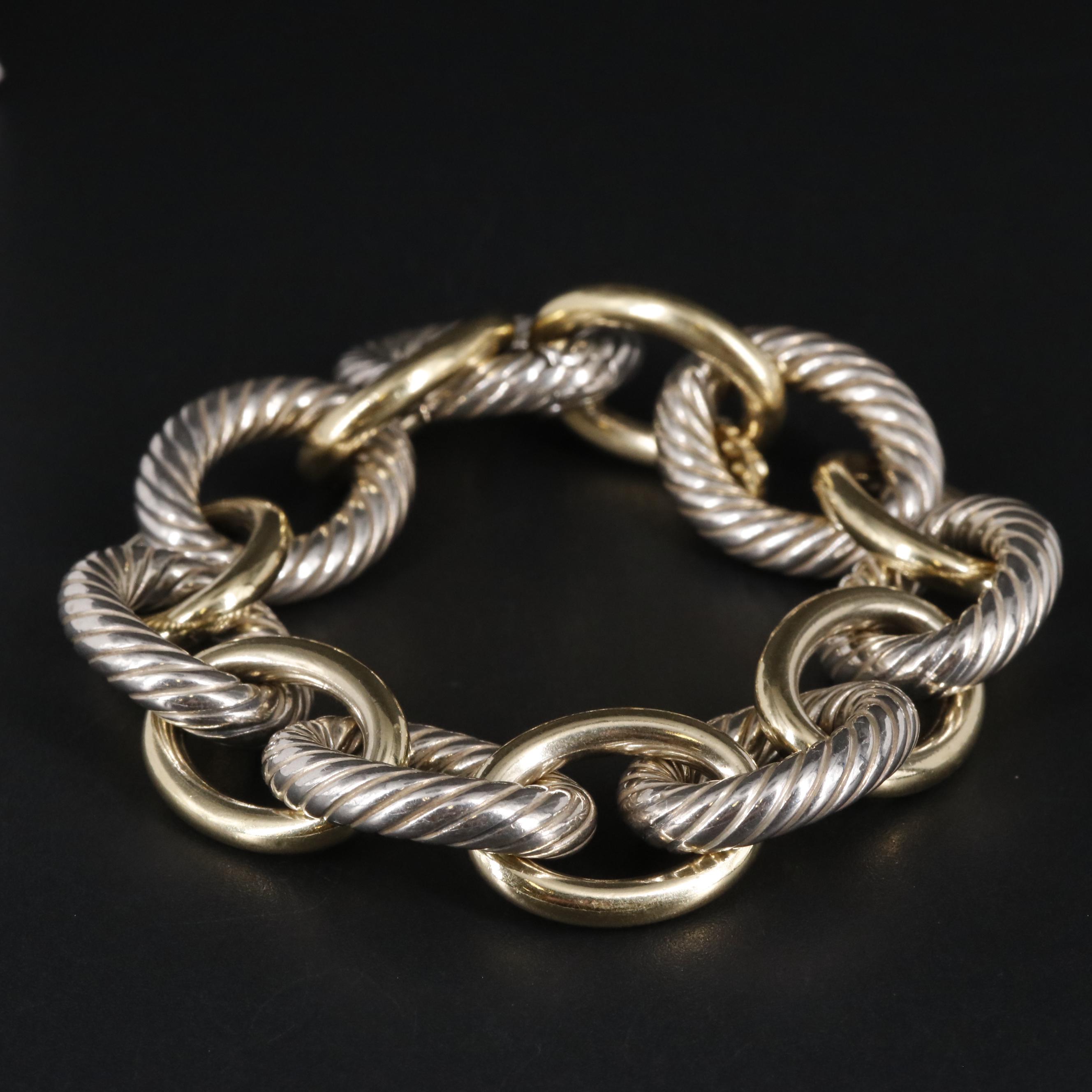 David Yurman Sterling and 18K Extra Large Oval Link Bracelet