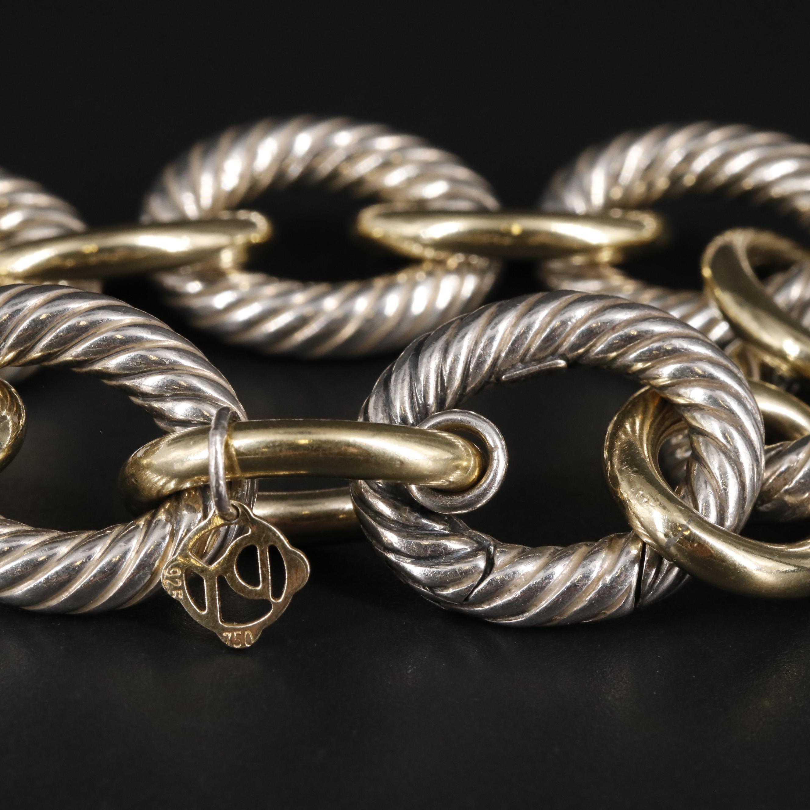 David Yurman Sterling and 18K Extra Large Oval Link Bracelet