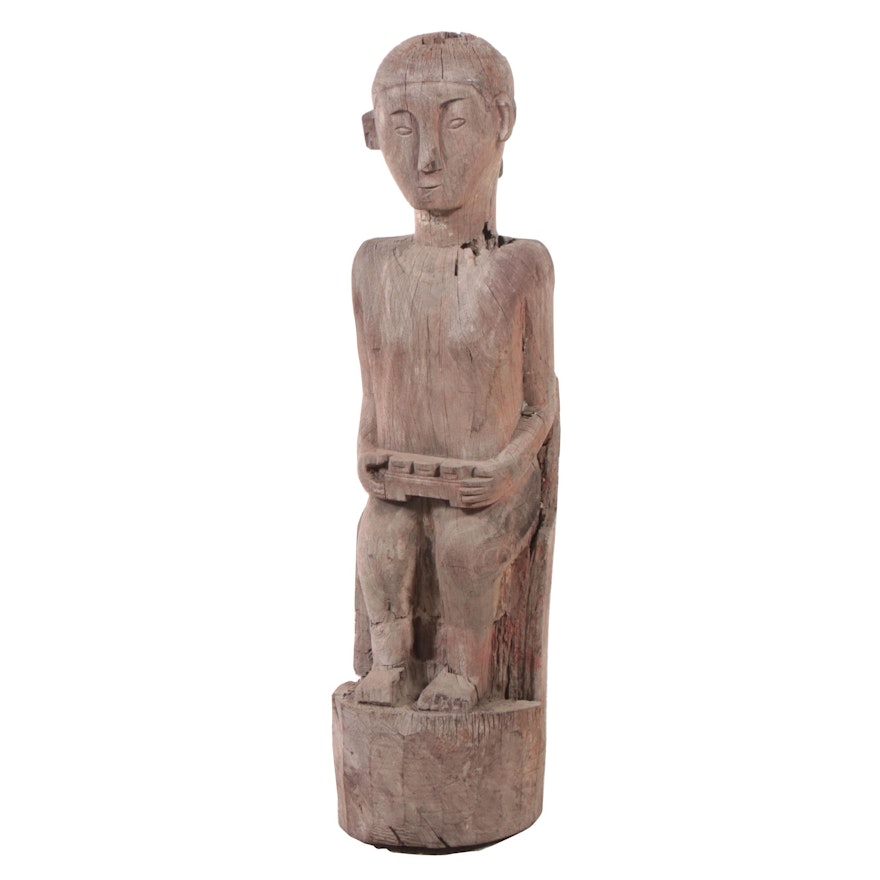 Philippine Bontoc Carved Wood Statue of Seated Figure