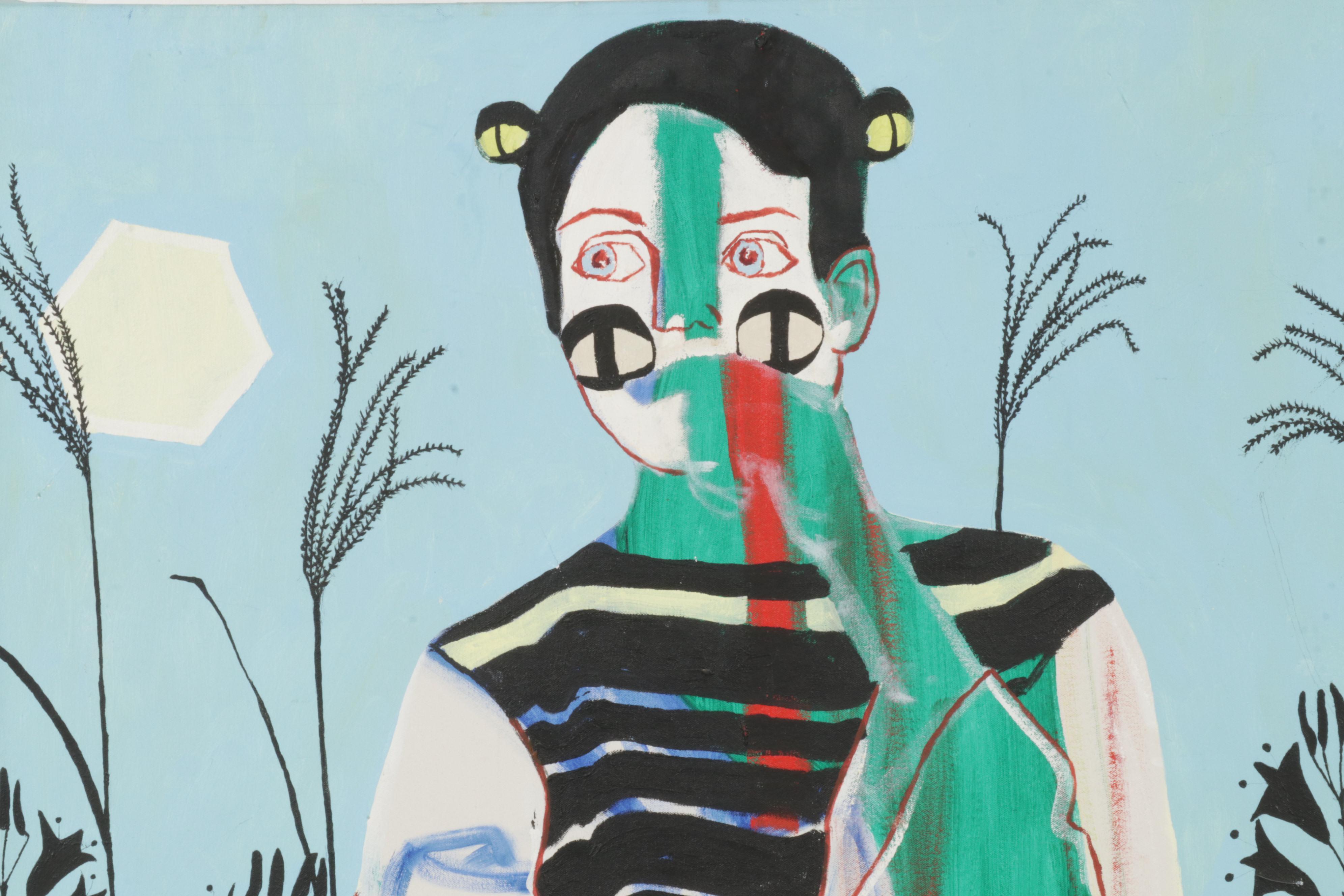 Folk Art Acrylic Painting "Meadows Moth," 21st Century