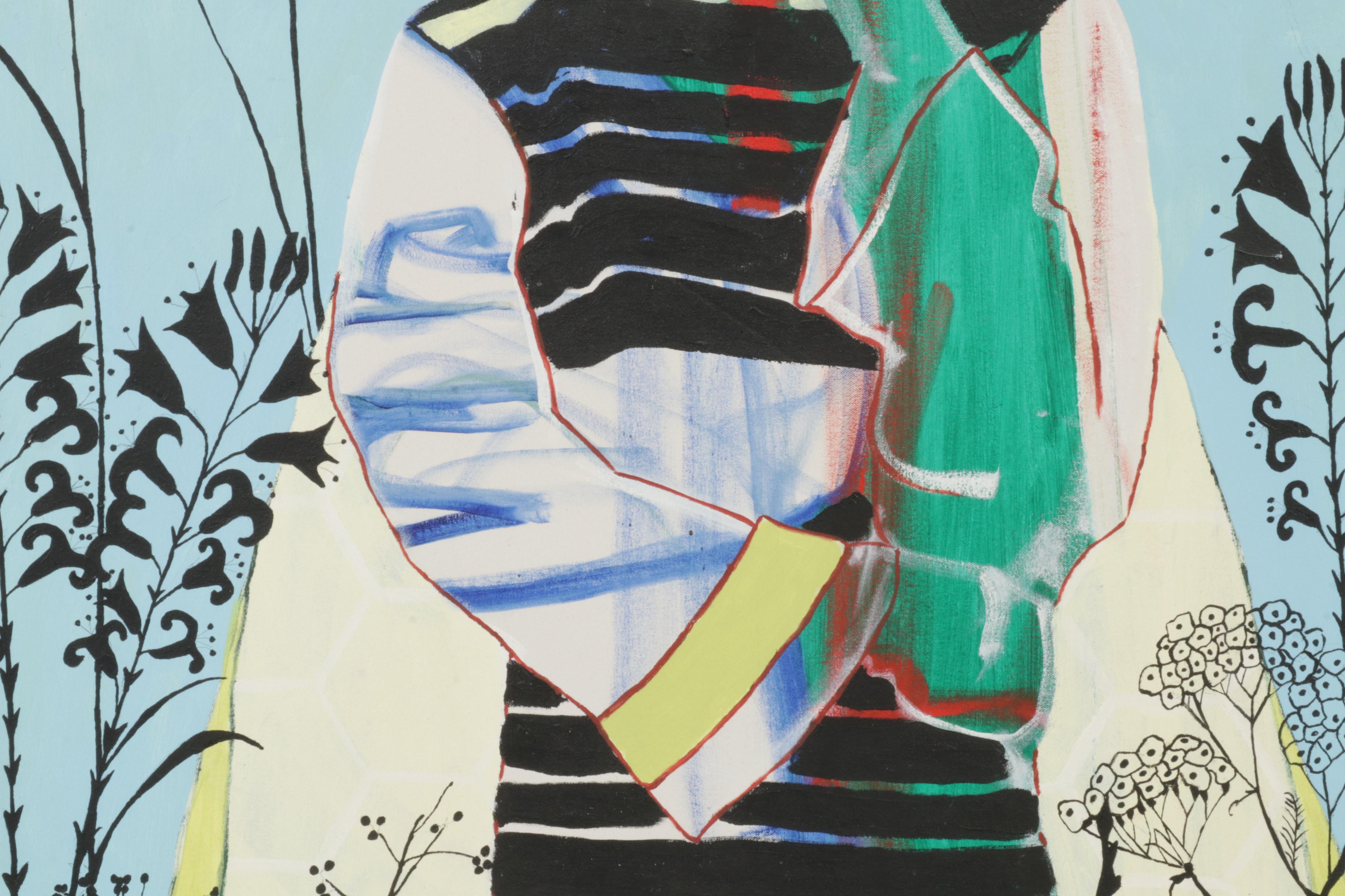 Folk Art Acrylic Painting "Meadows Moth," 21st Century