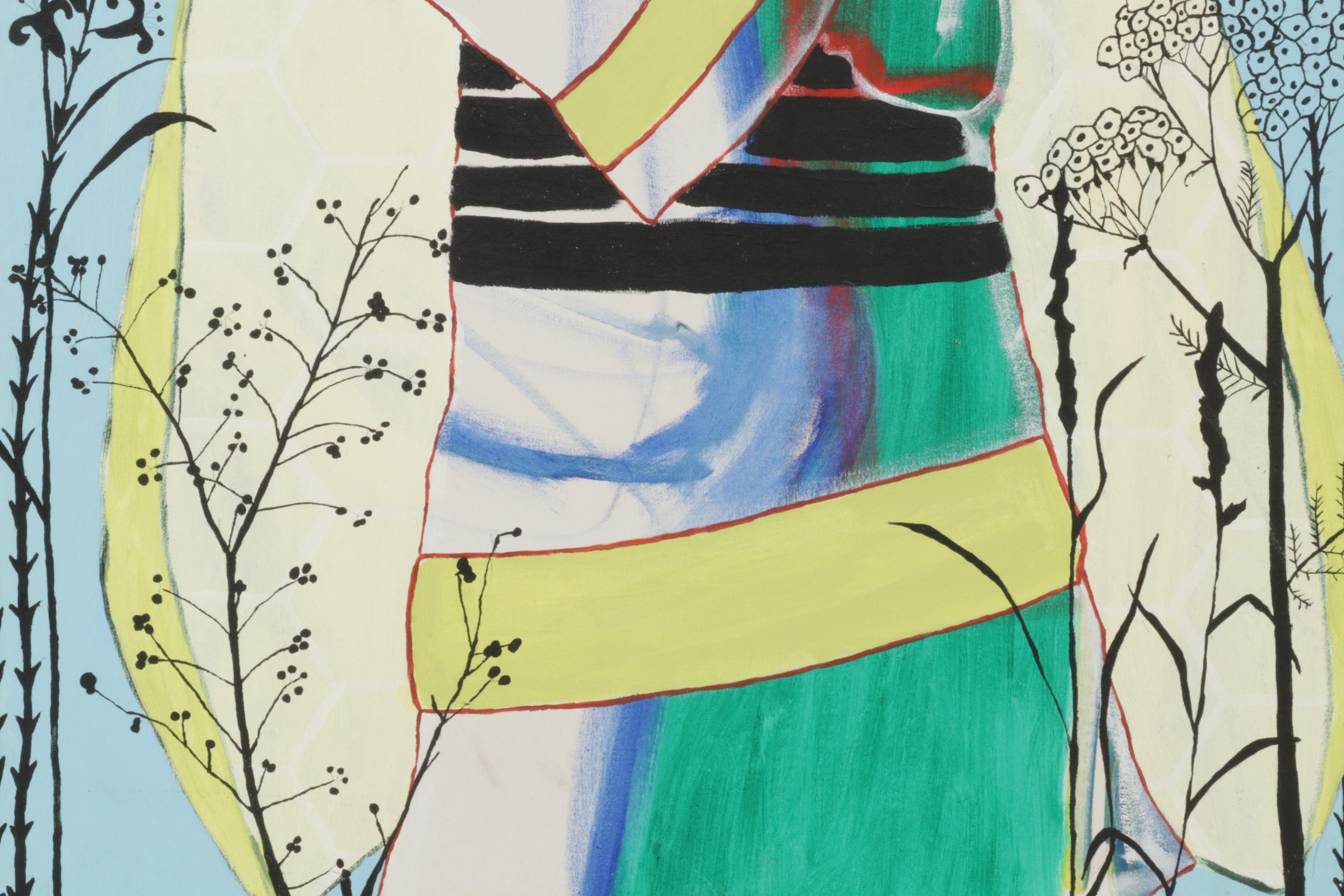 Folk Art Acrylic Painting "Meadows Moth," 21st Century