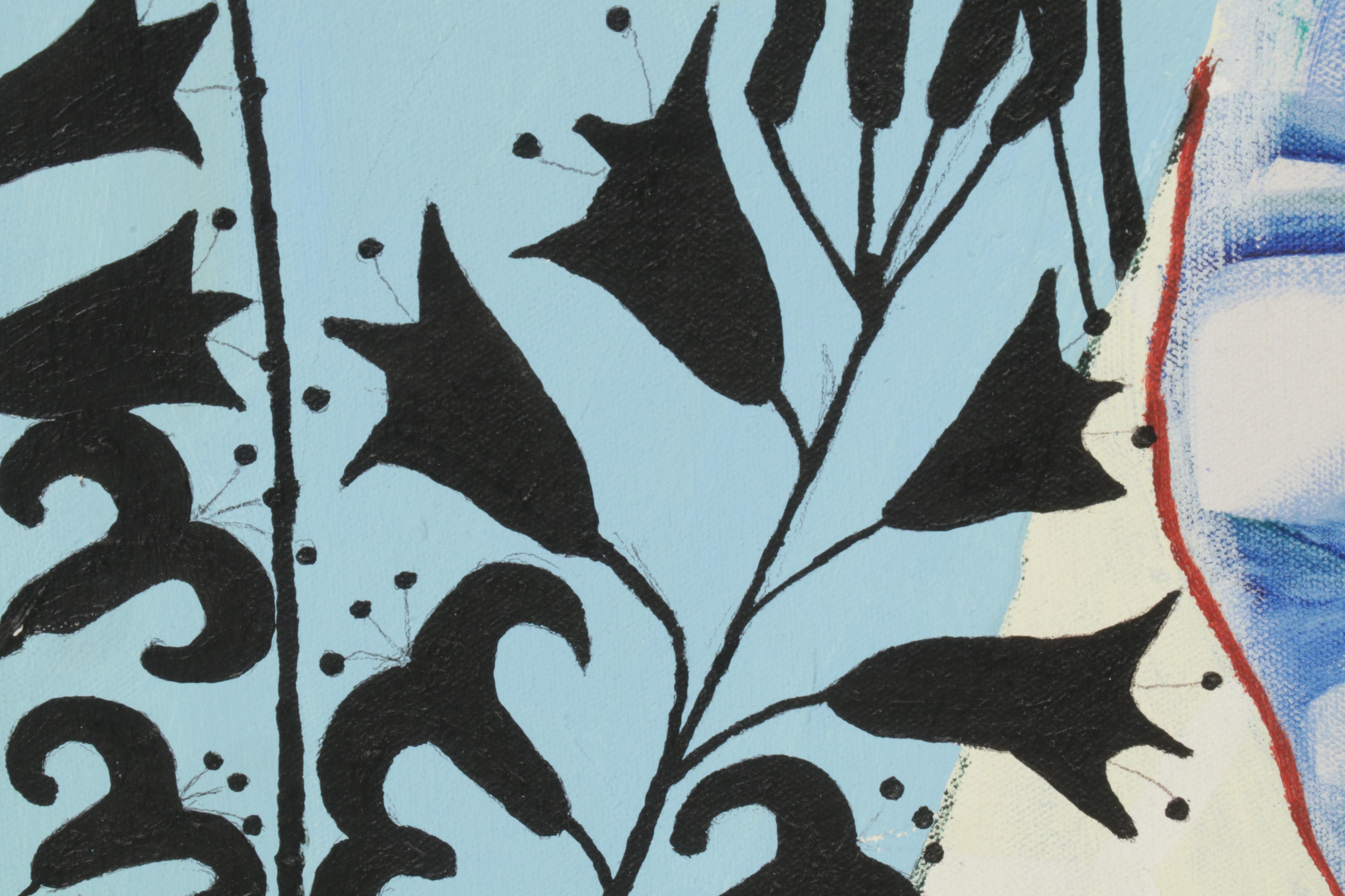 Folk Art Acrylic Painting "Meadows Moth," 21st Century