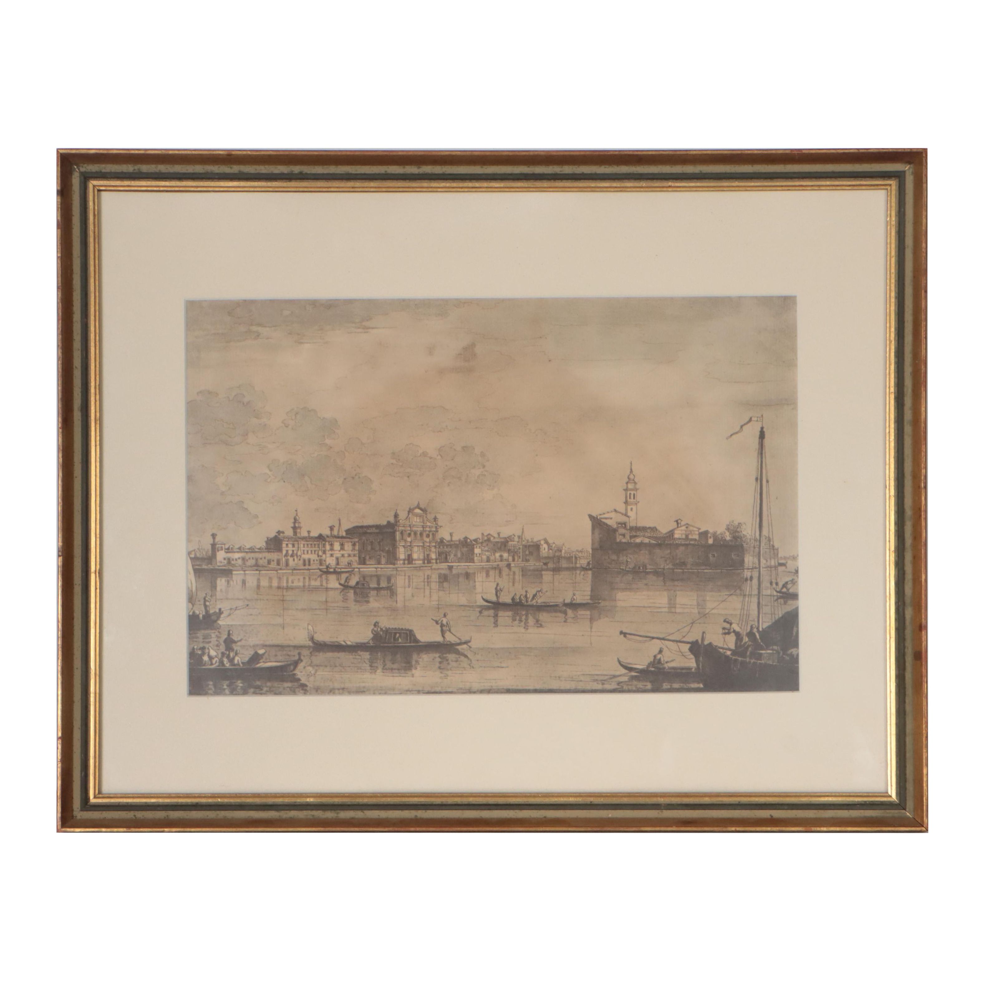 Halftone After Canaletto of Venice Canal Scene "Grand Canal"