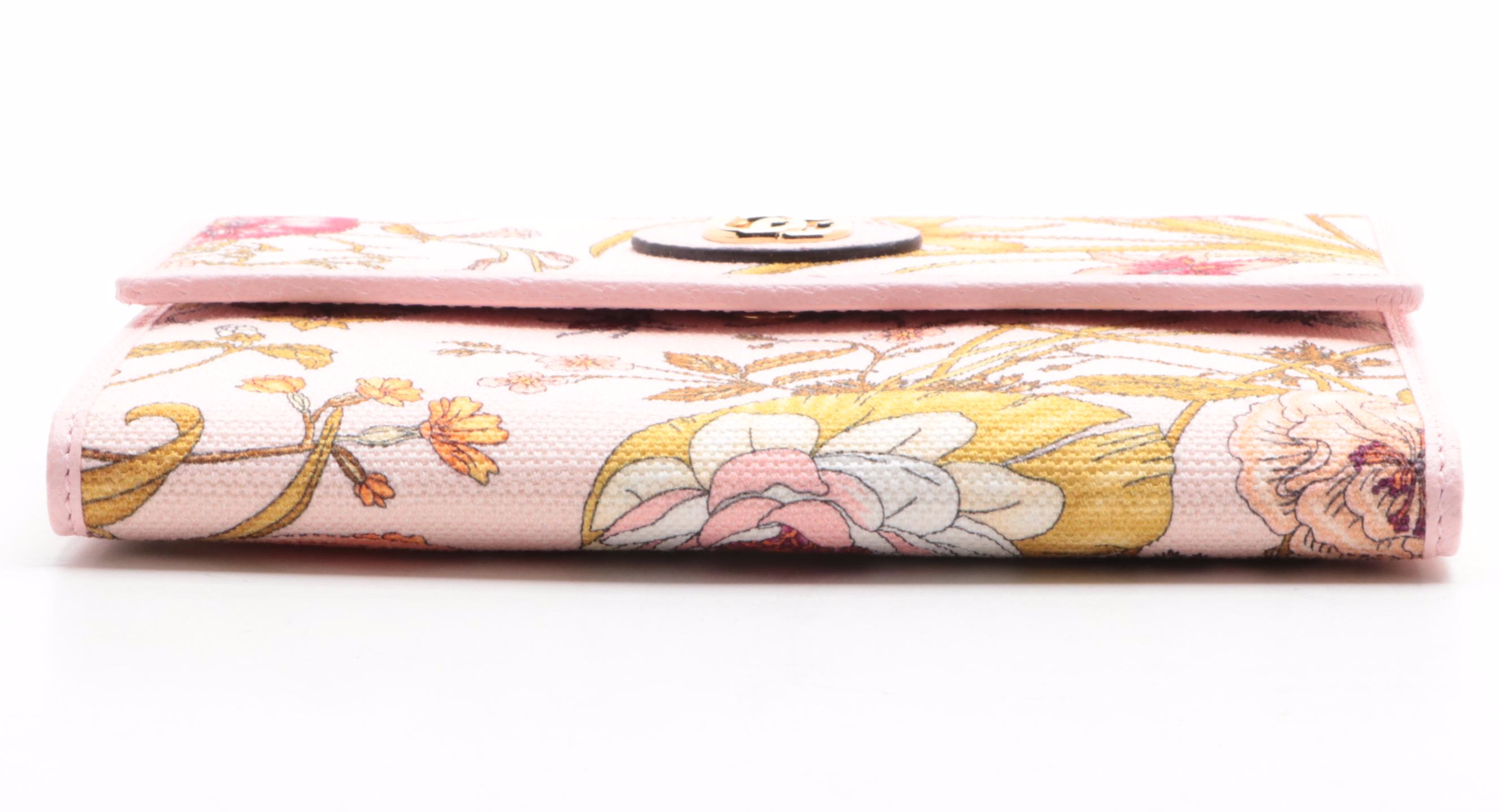 Gucci GG Marmont Travel Clutch in Pink Flora Canvas and Leather with Box