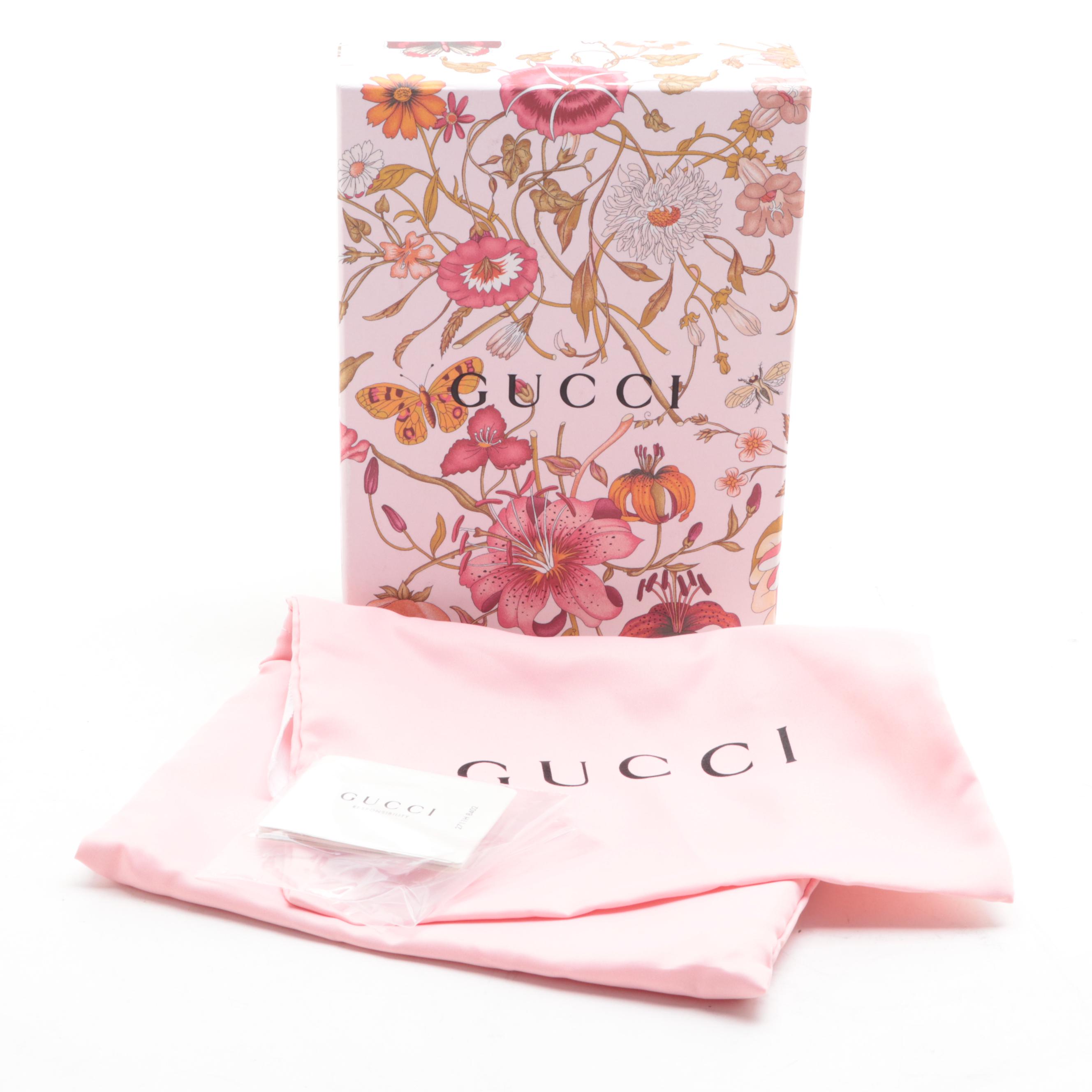 Gucci GG Marmont Travel Clutch in Pink Flora Canvas and Leather with Box