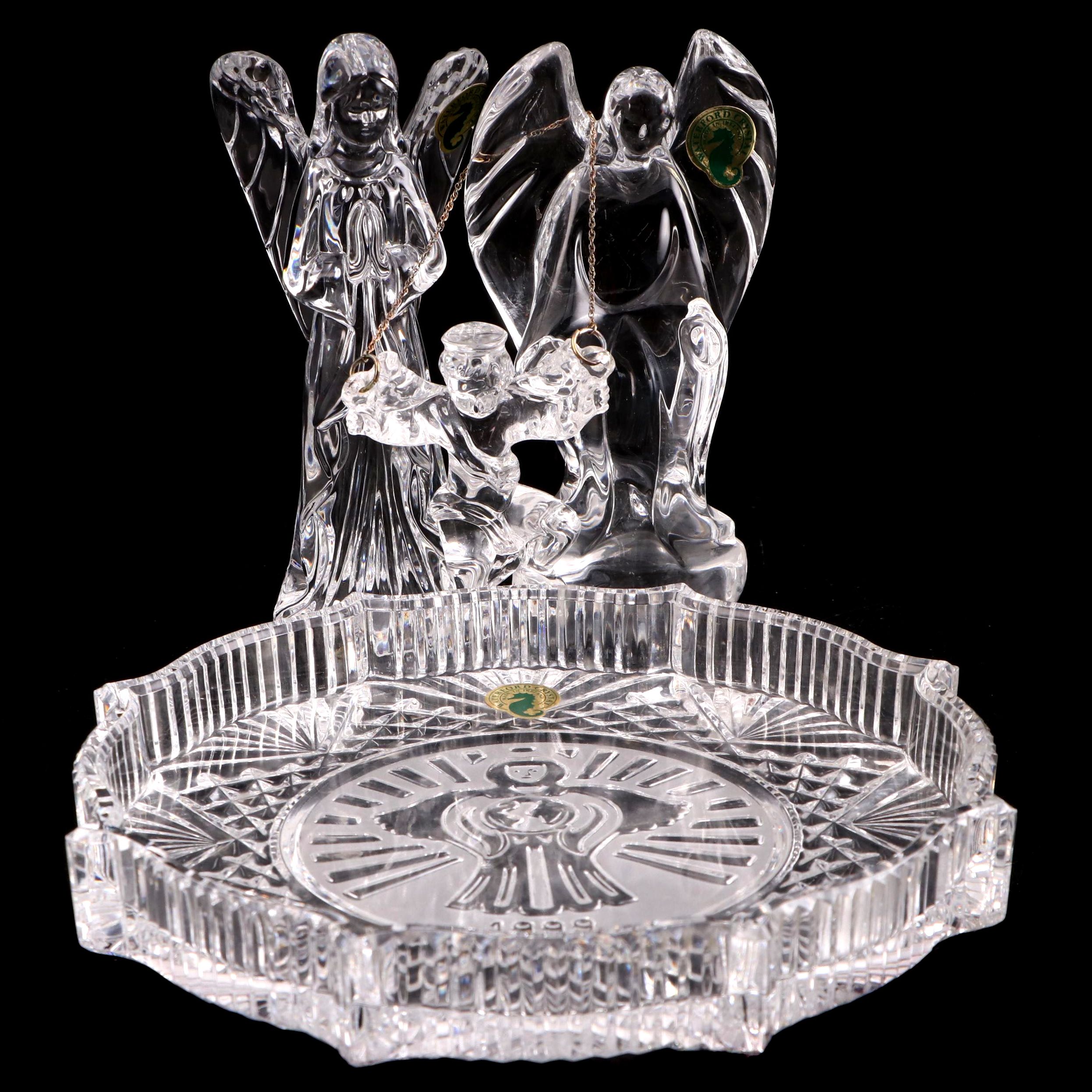 Waterford Crystal Cookie Plate With Christmas Nativity Ornaments