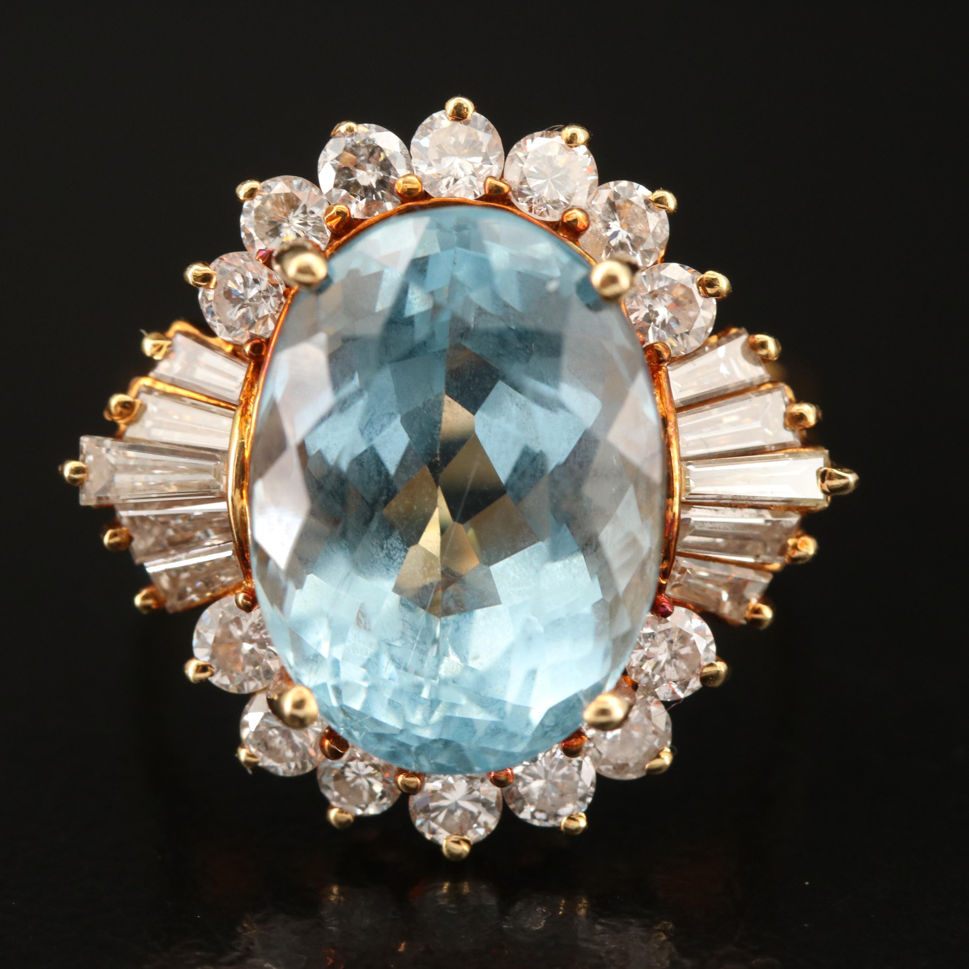 18K 7.22 CT Aquamarine and 1.10 CTW Diamond Ring