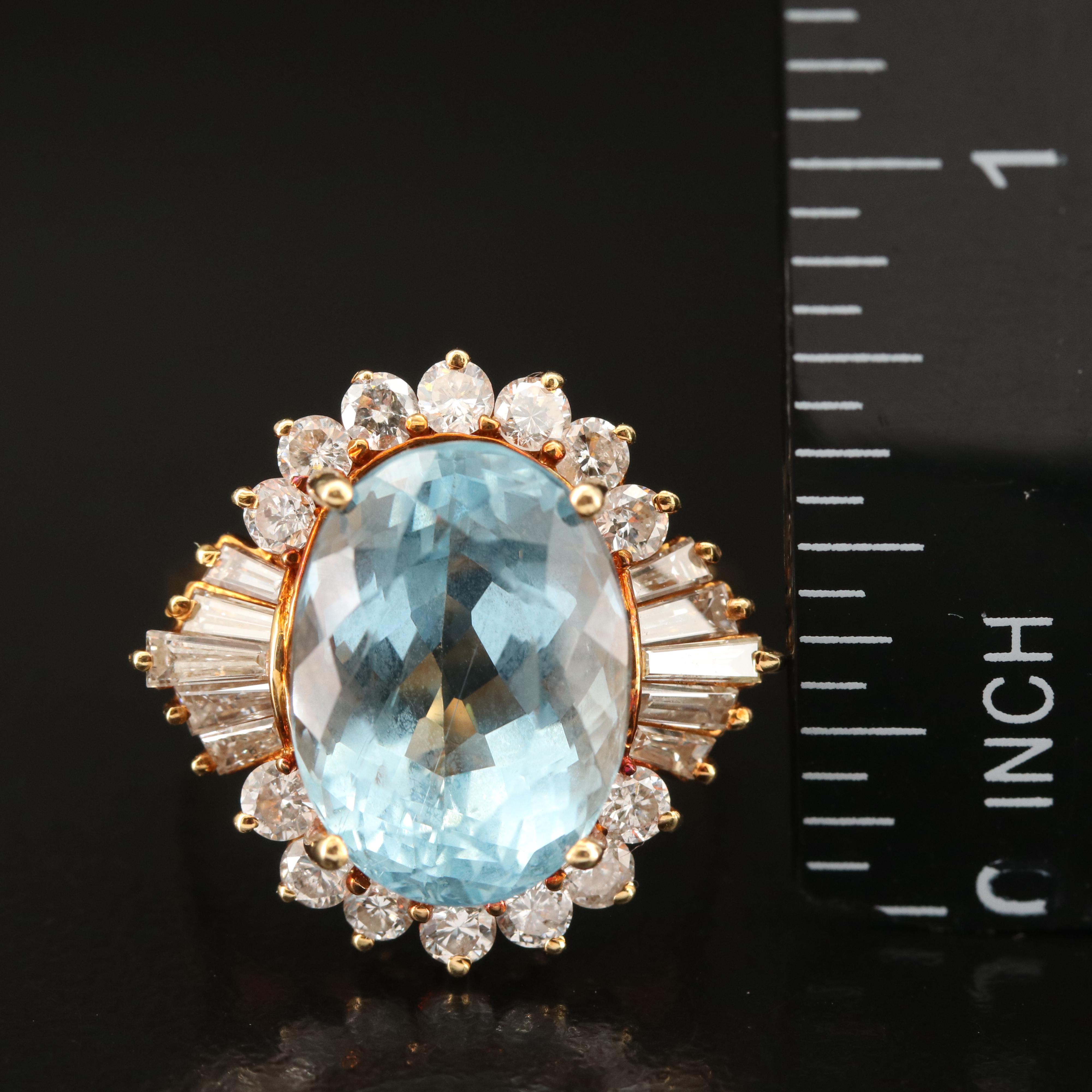 18K 7.22 CT Aquamarine and 1.10 CTW Diamond Ring