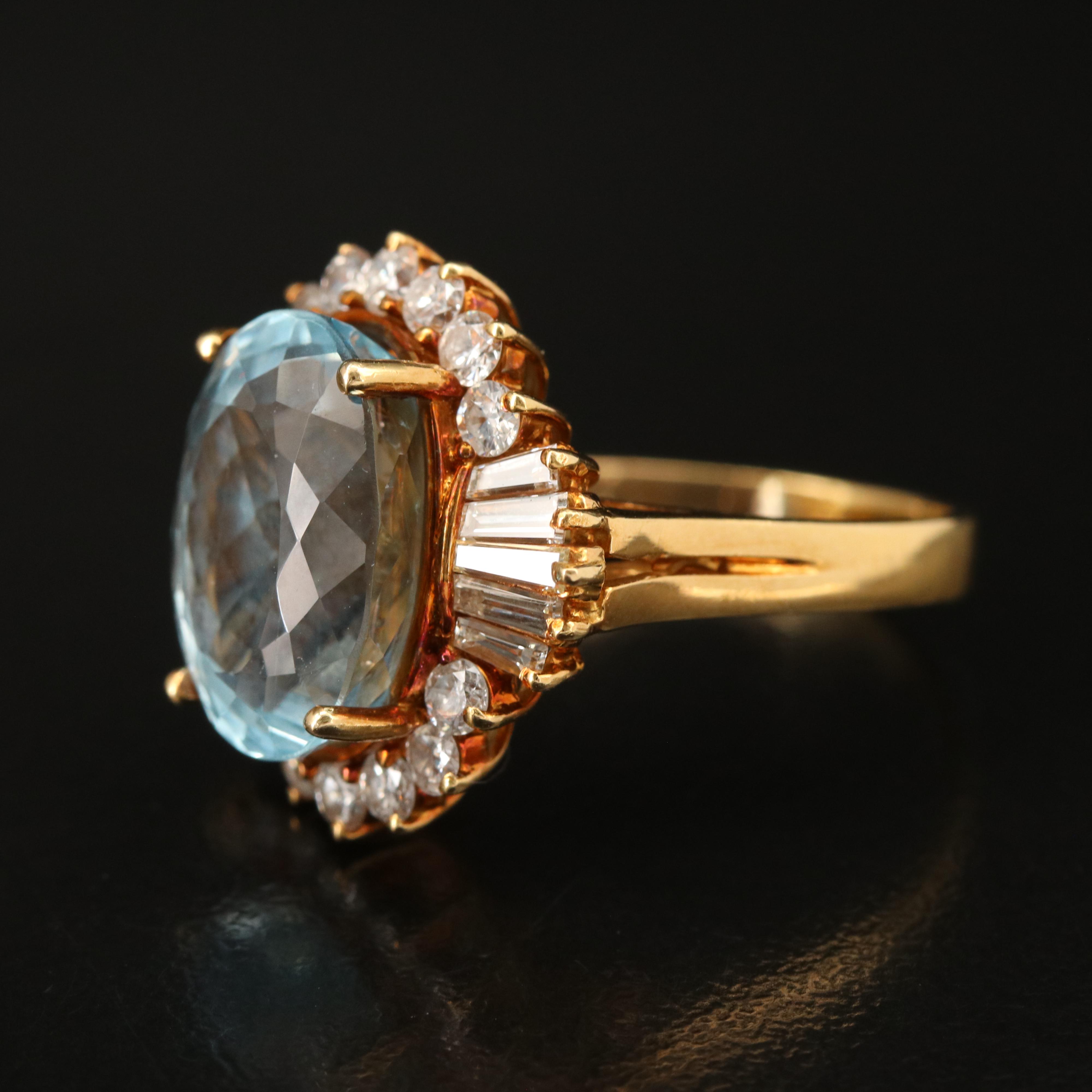18K 7.22 CT Aquamarine and 1.10 CTW Diamond Ring