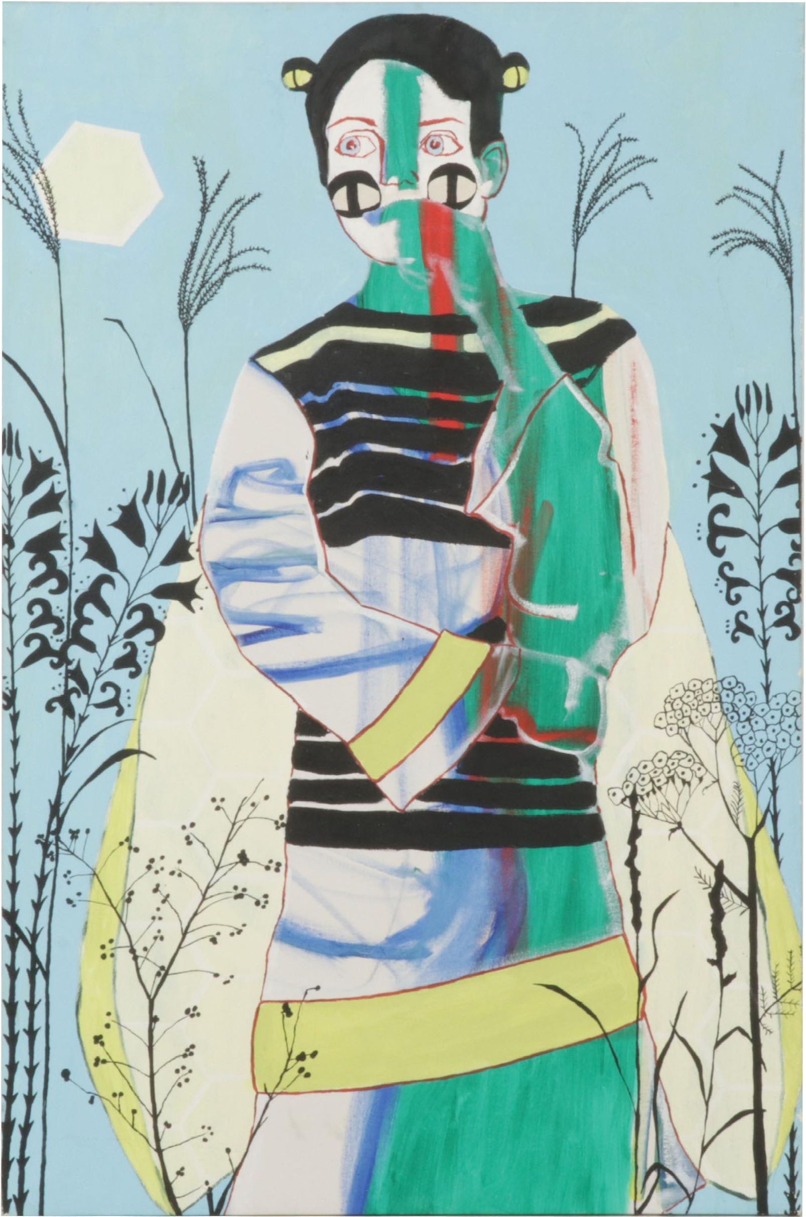 Folk Art Acrylic Painting "Meadows Moth," 21st Century