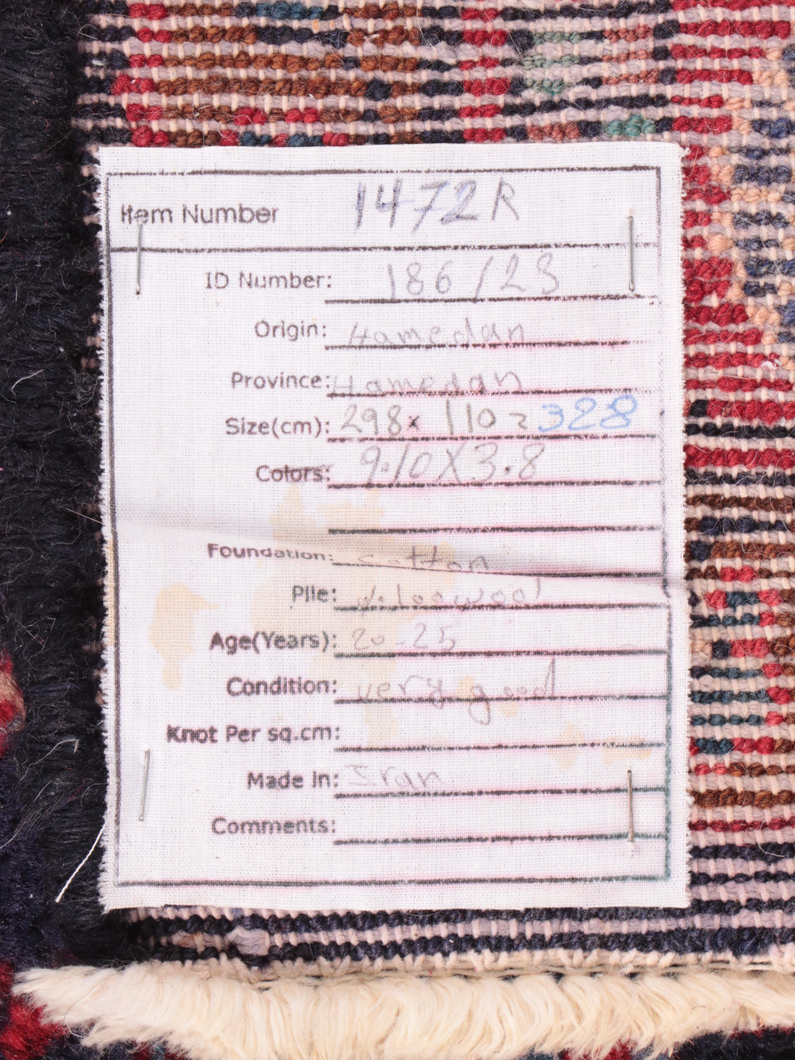 3'7 x 9'10 Hand-Knotted Persian Hamadan Long Rug