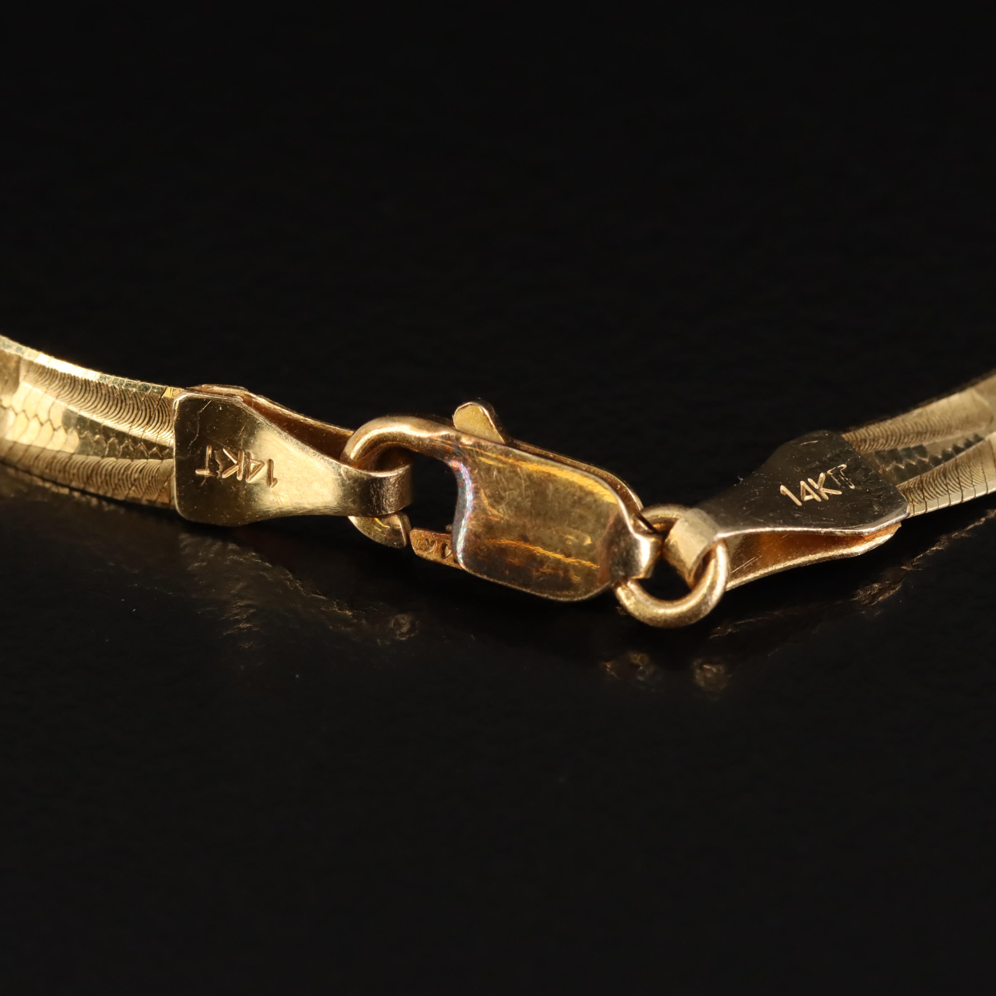 14K Patterned Herringbone Chain Bracelet