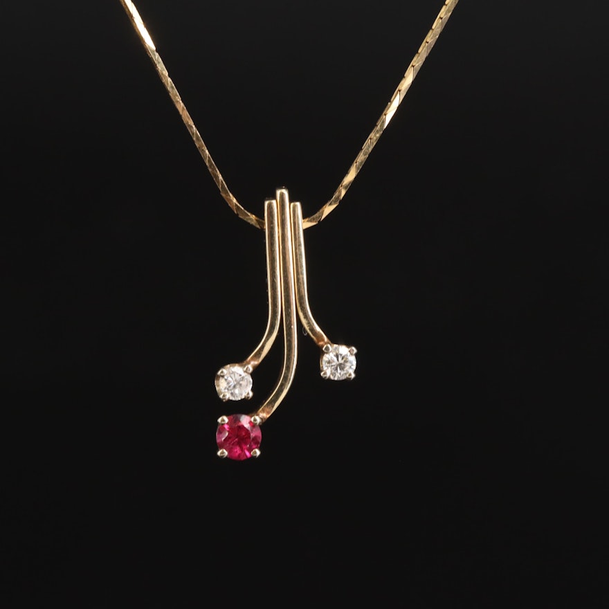 14K Tourmaline and Diamond Pendant Necklace