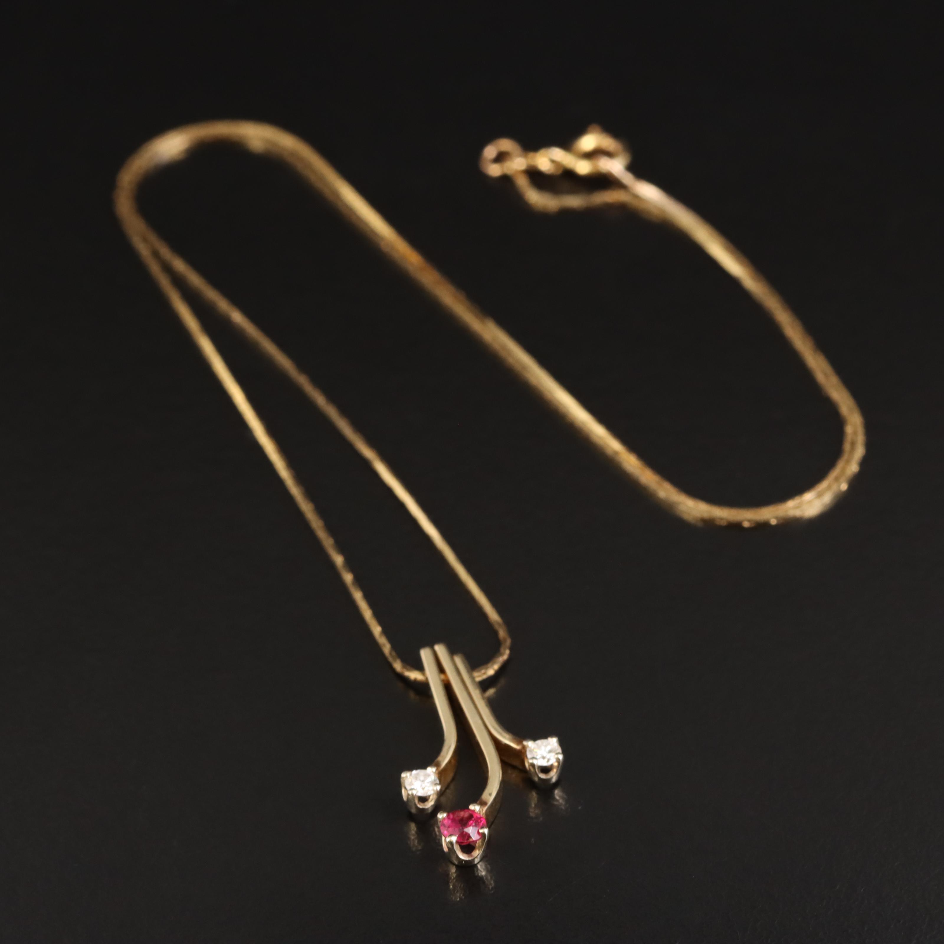 14K Tourmaline and Diamond Pendant Necklace