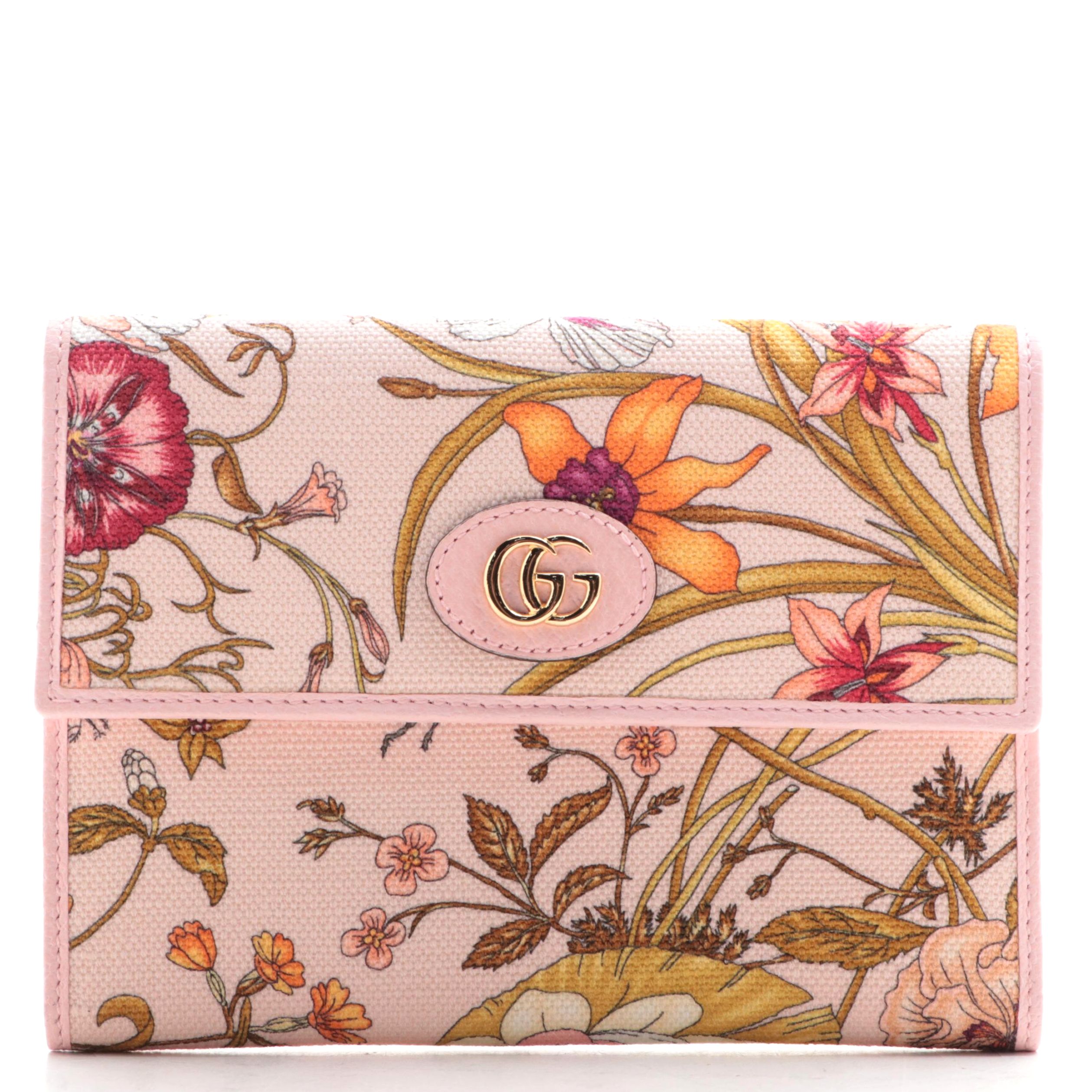 Gucci GG Marmont Travel Clutch in Pink Flora Canvas and Leather with Box