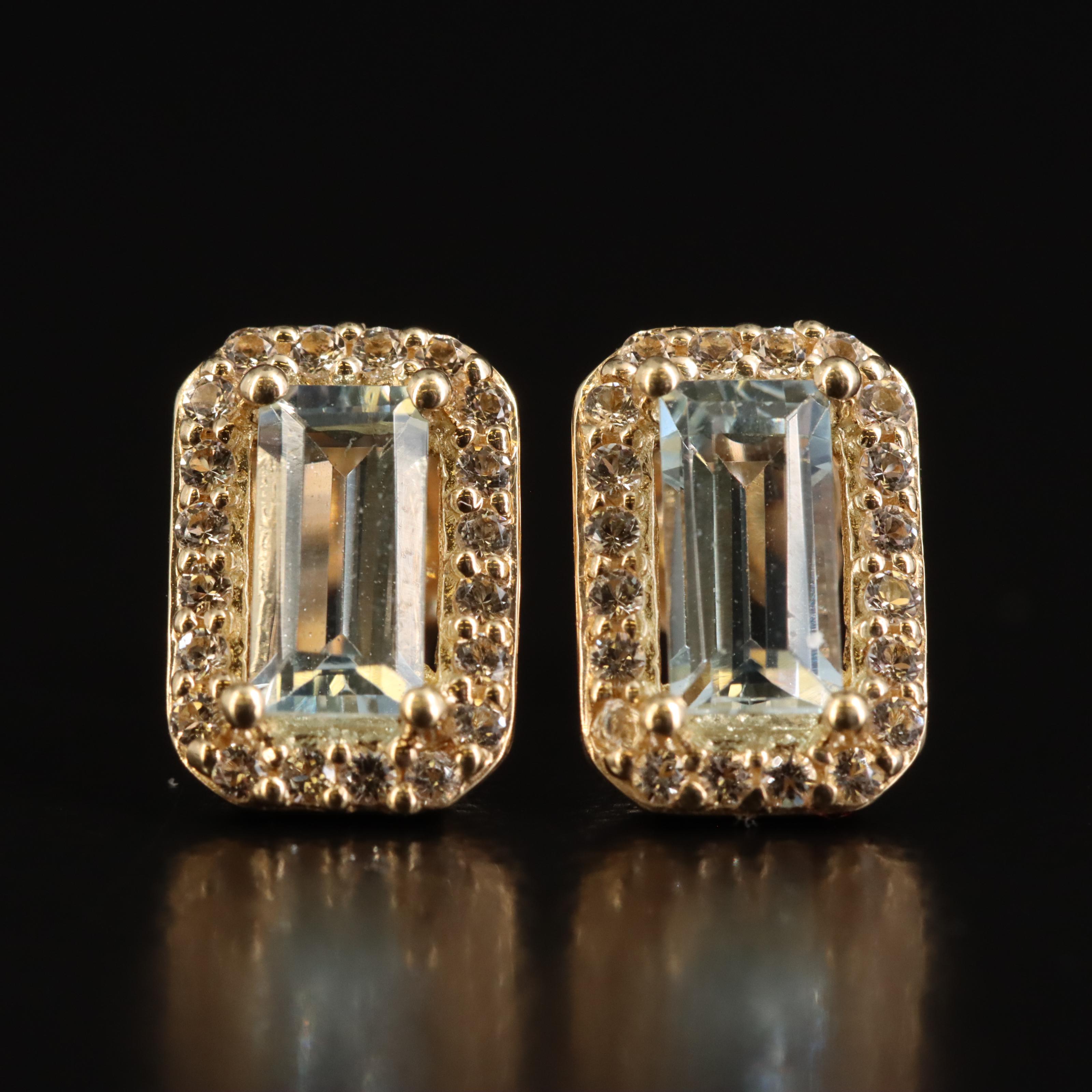 10K Aquamarine and Topaz Stud Earrings