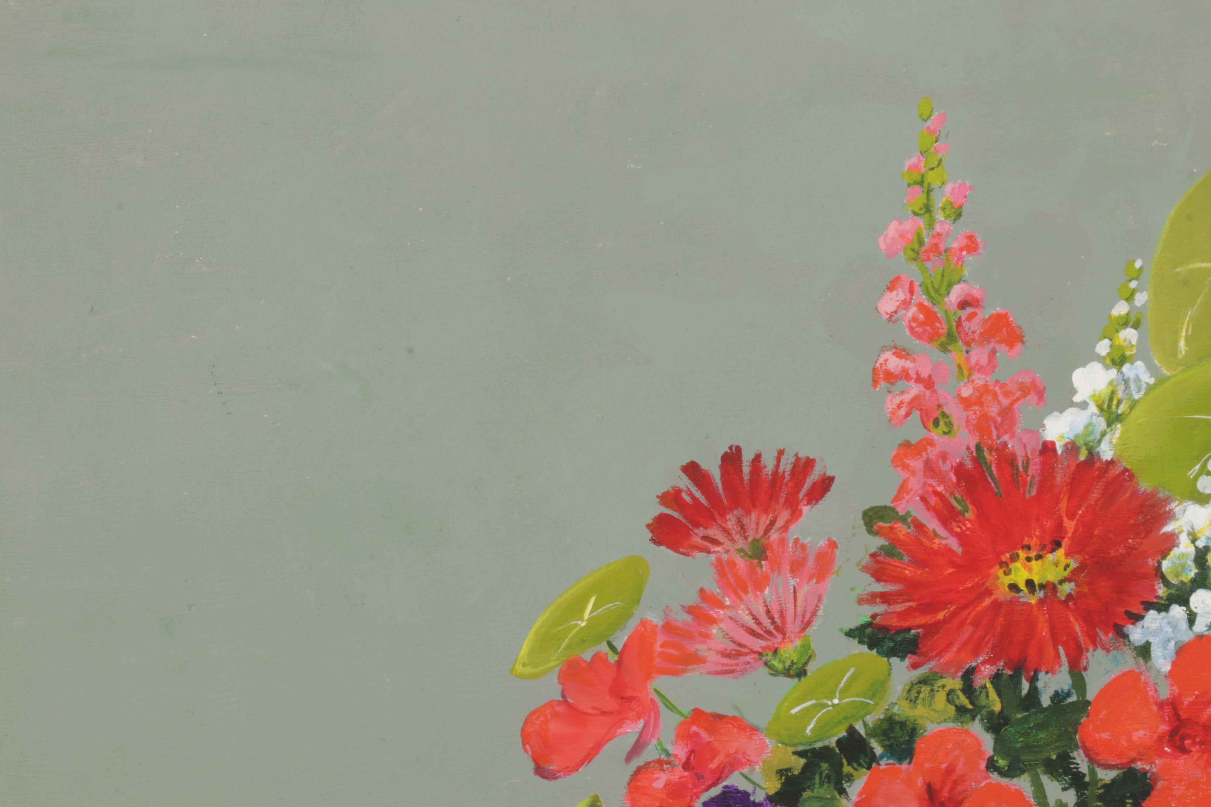 Martha E. Smith Floral Still Life Acrylic Painting, Late 20th Century