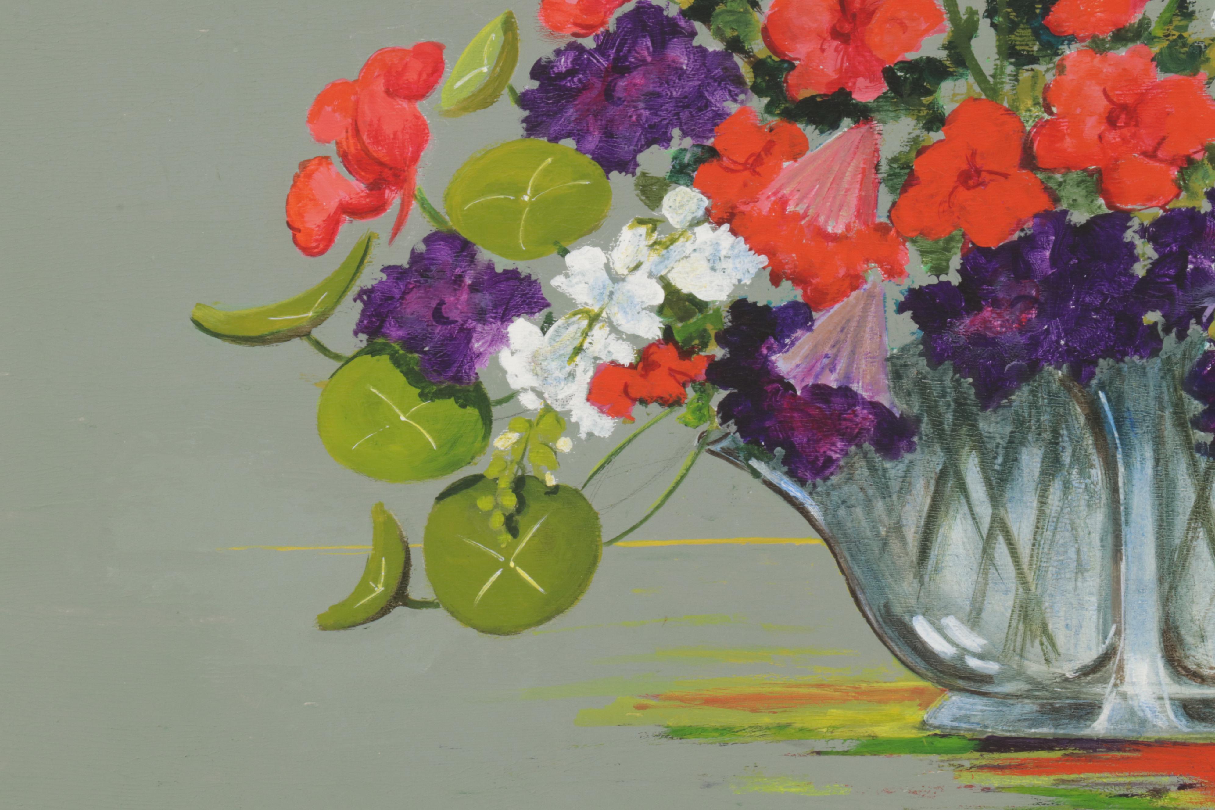 Martha E. Smith Floral Still Life Acrylic Painting, Late 20th Century