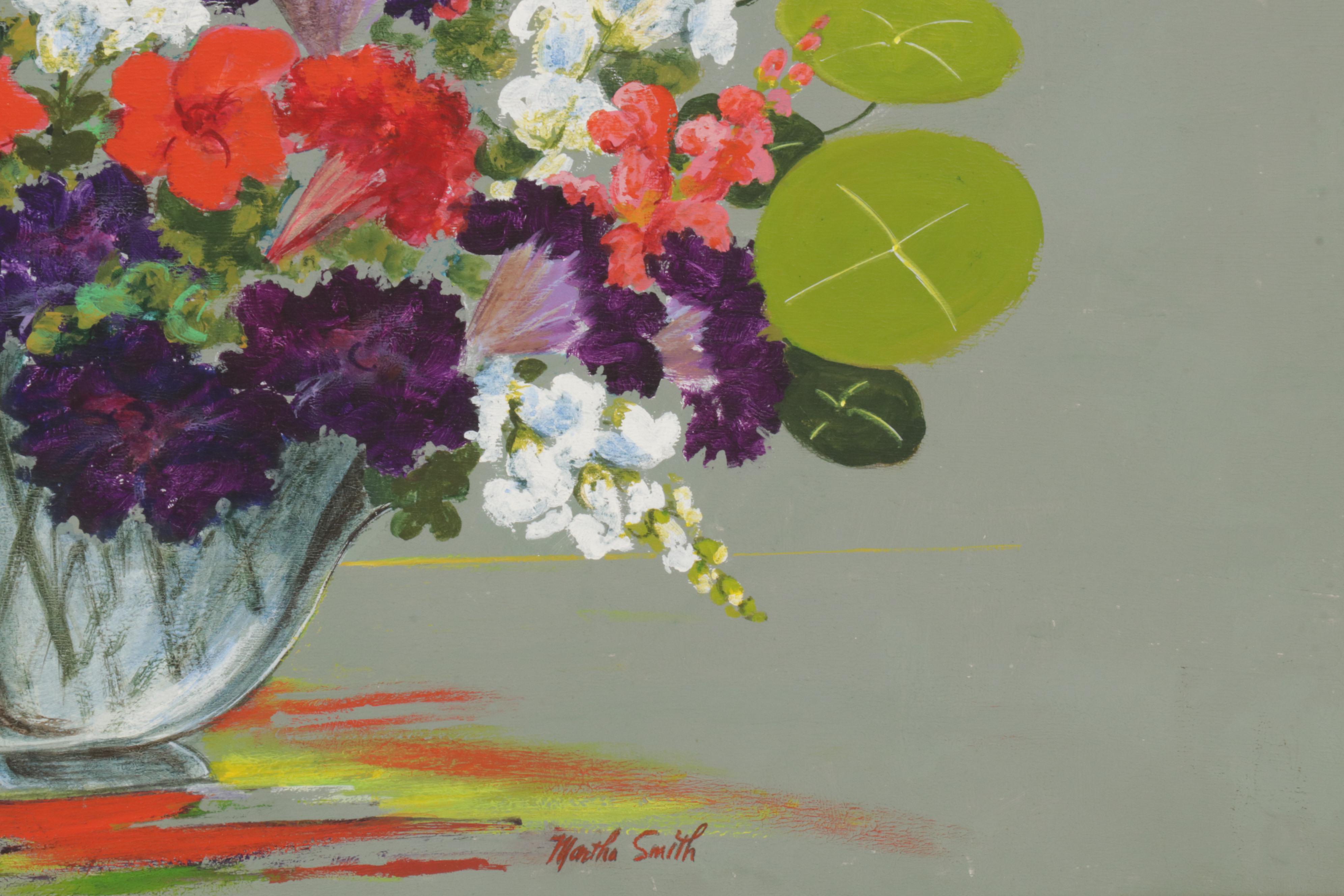 Martha E. Smith Floral Still Life Acrylic Painting, Late 20th Century