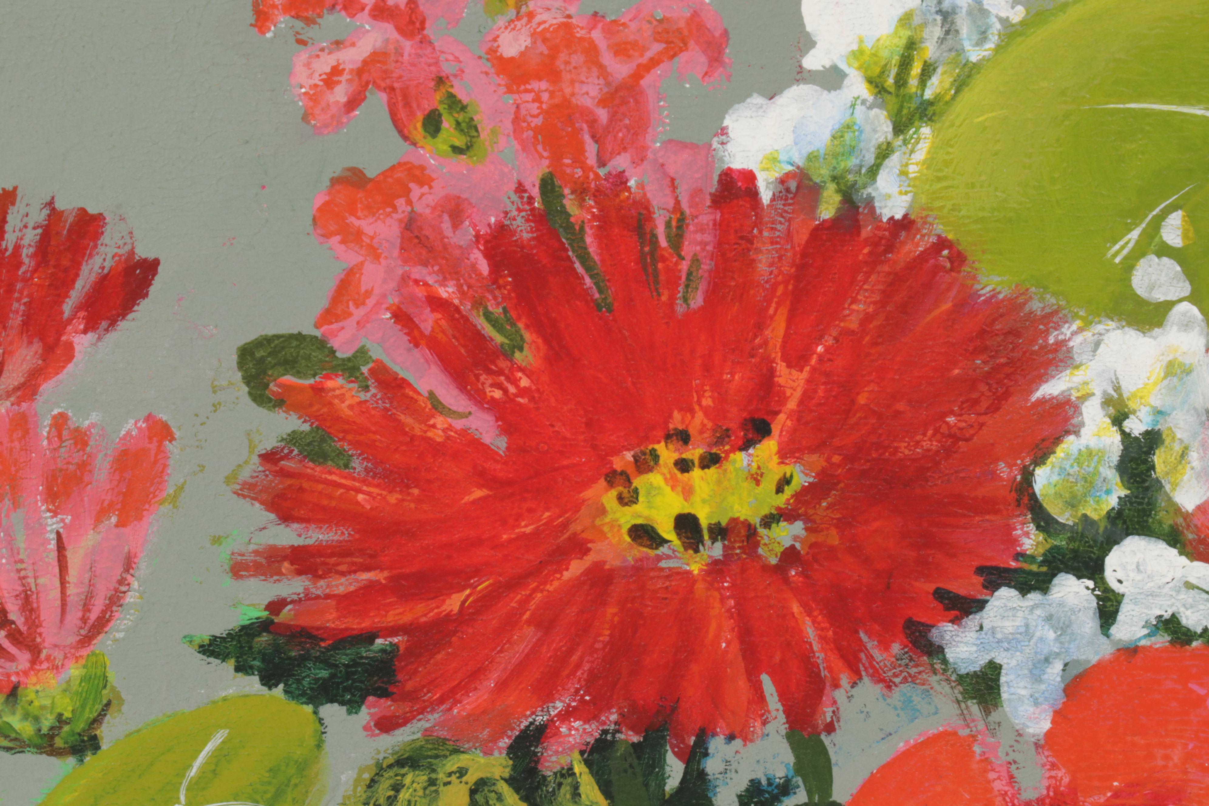 Martha E. Smith Floral Still Life Acrylic Painting, Late 20th Century