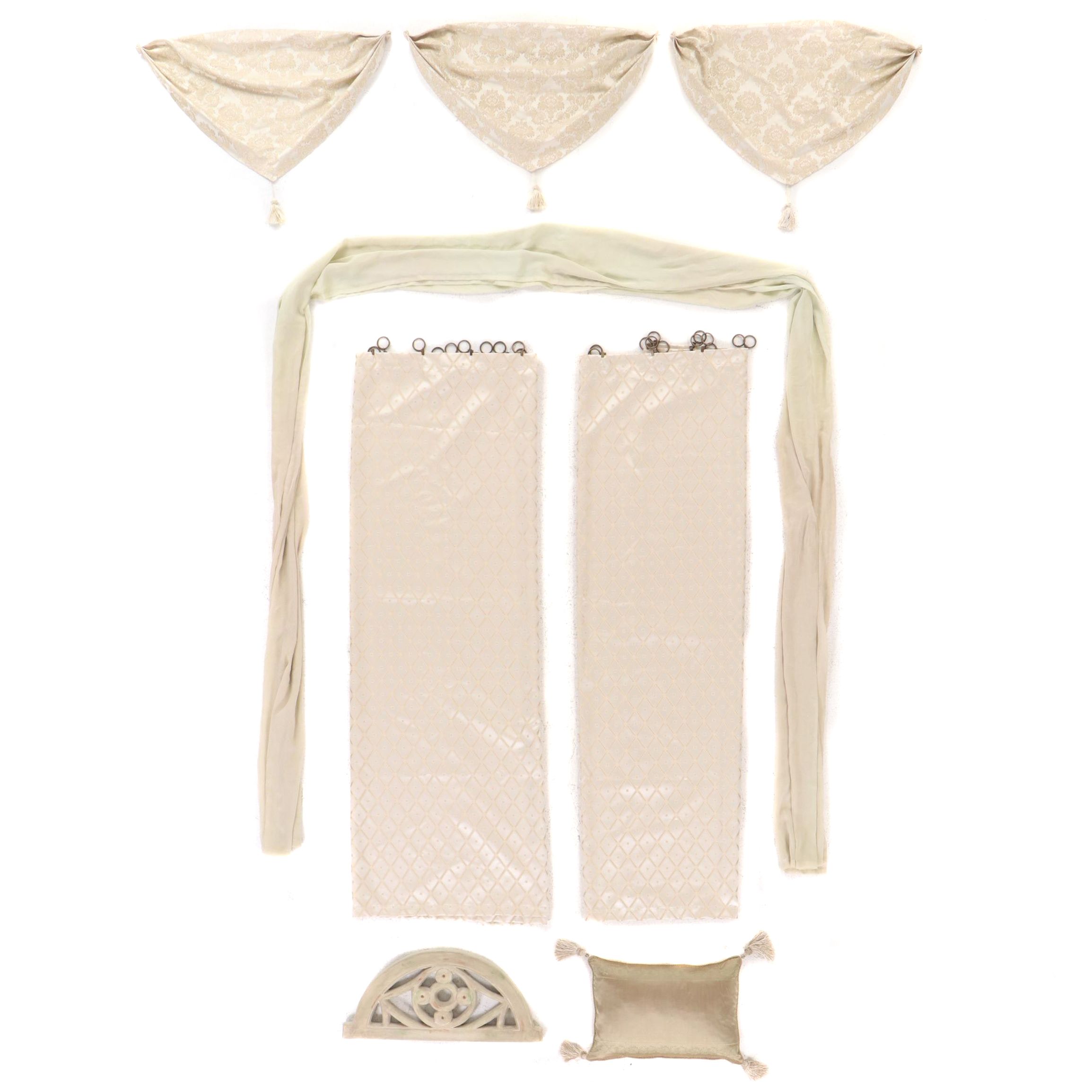 Woven Jacquard Curtains With Valances, Swag, Feather Pillow and Wall Hanging