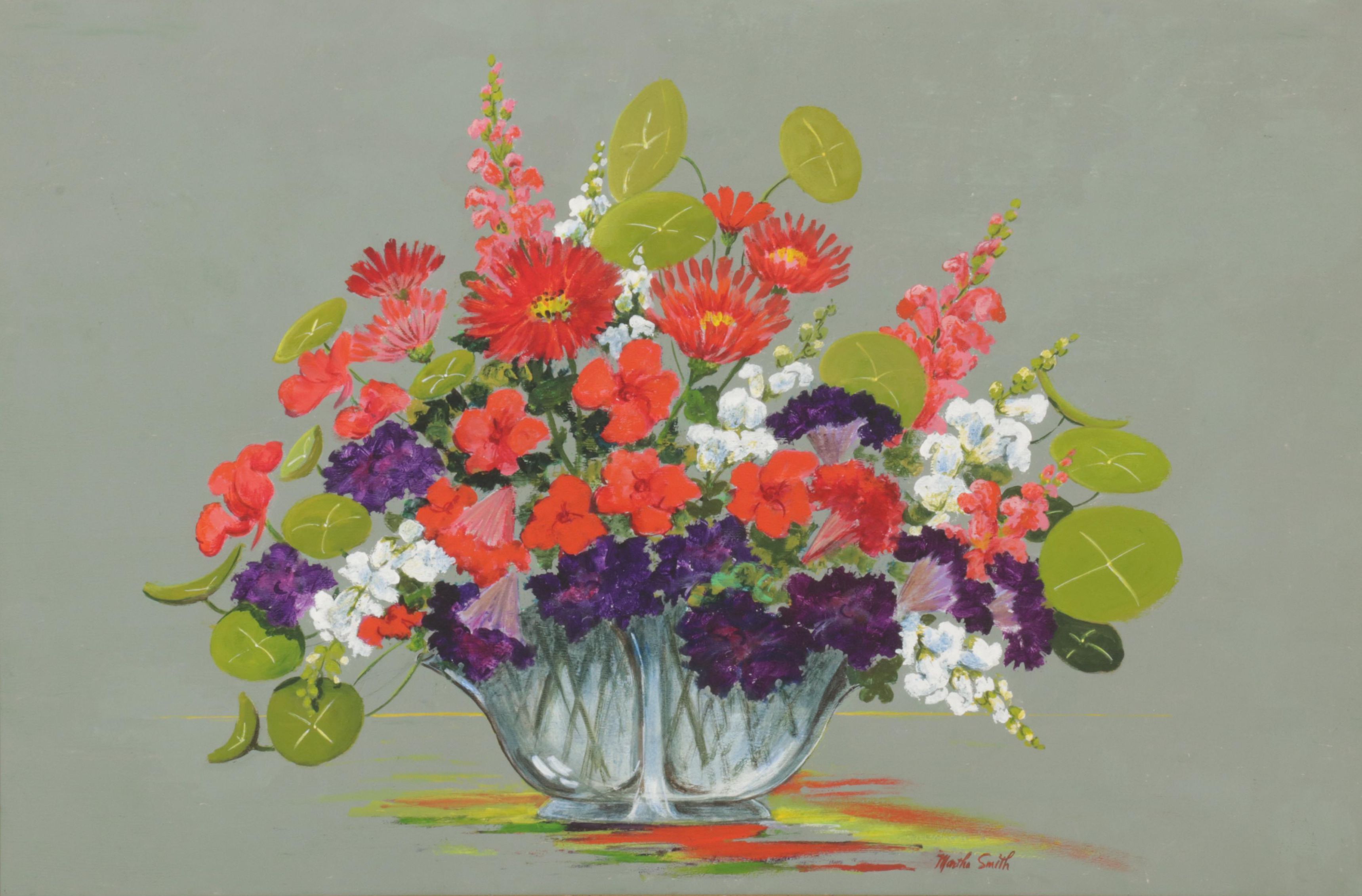 Martha E. Smith Floral Still Life Acrylic Painting, Late 20th Century