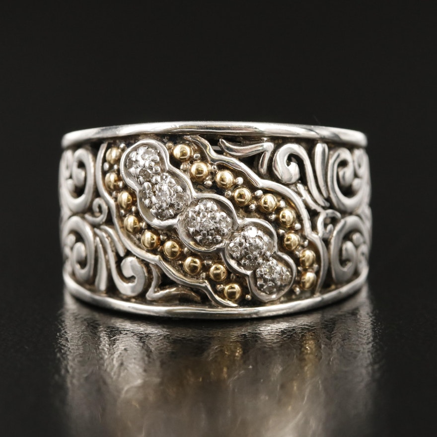 EFFY Sterling Diamond Scroll Patterned Ring with 18K Accents