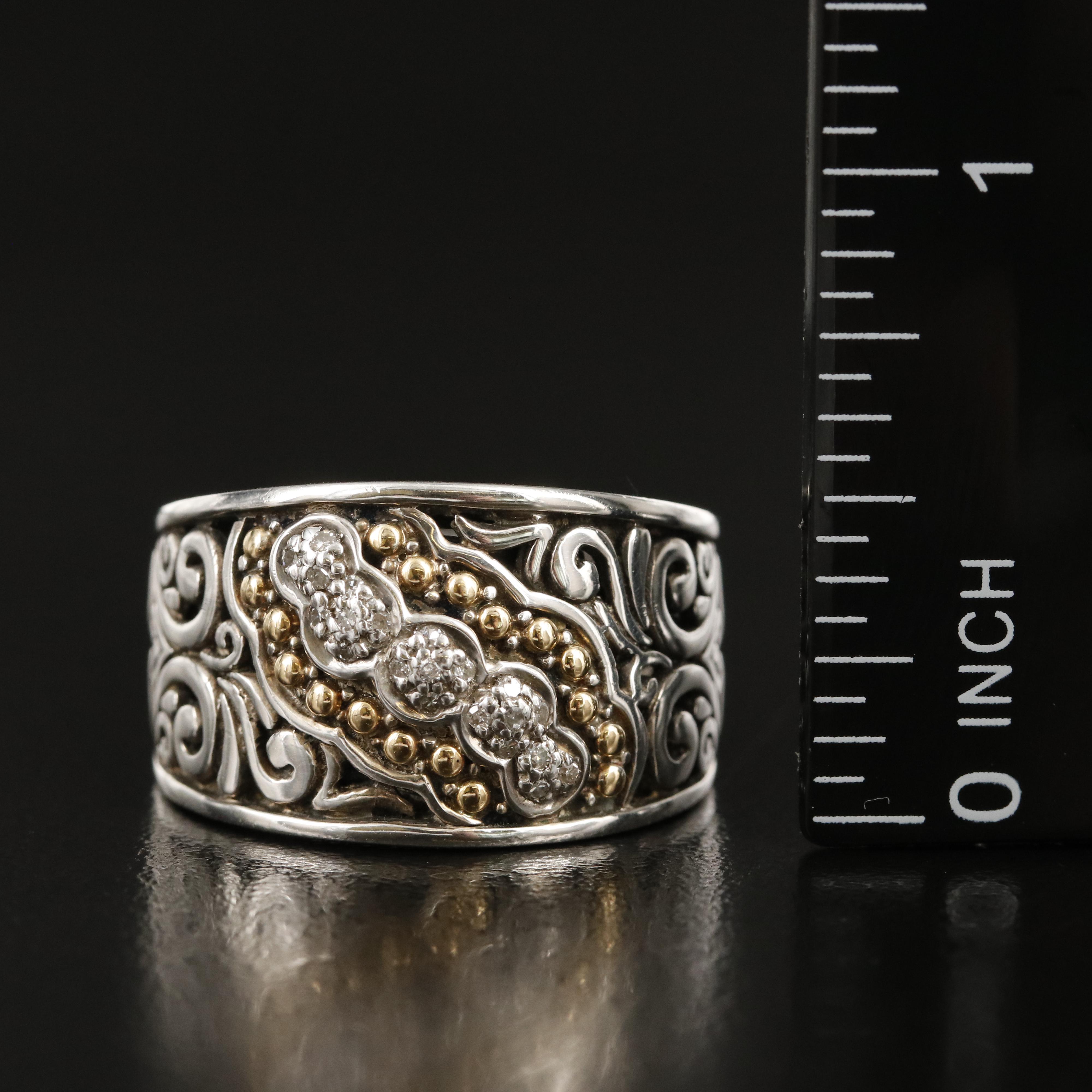 EFFY Sterling Diamond Scroll Patterned Ring with 18K Accents