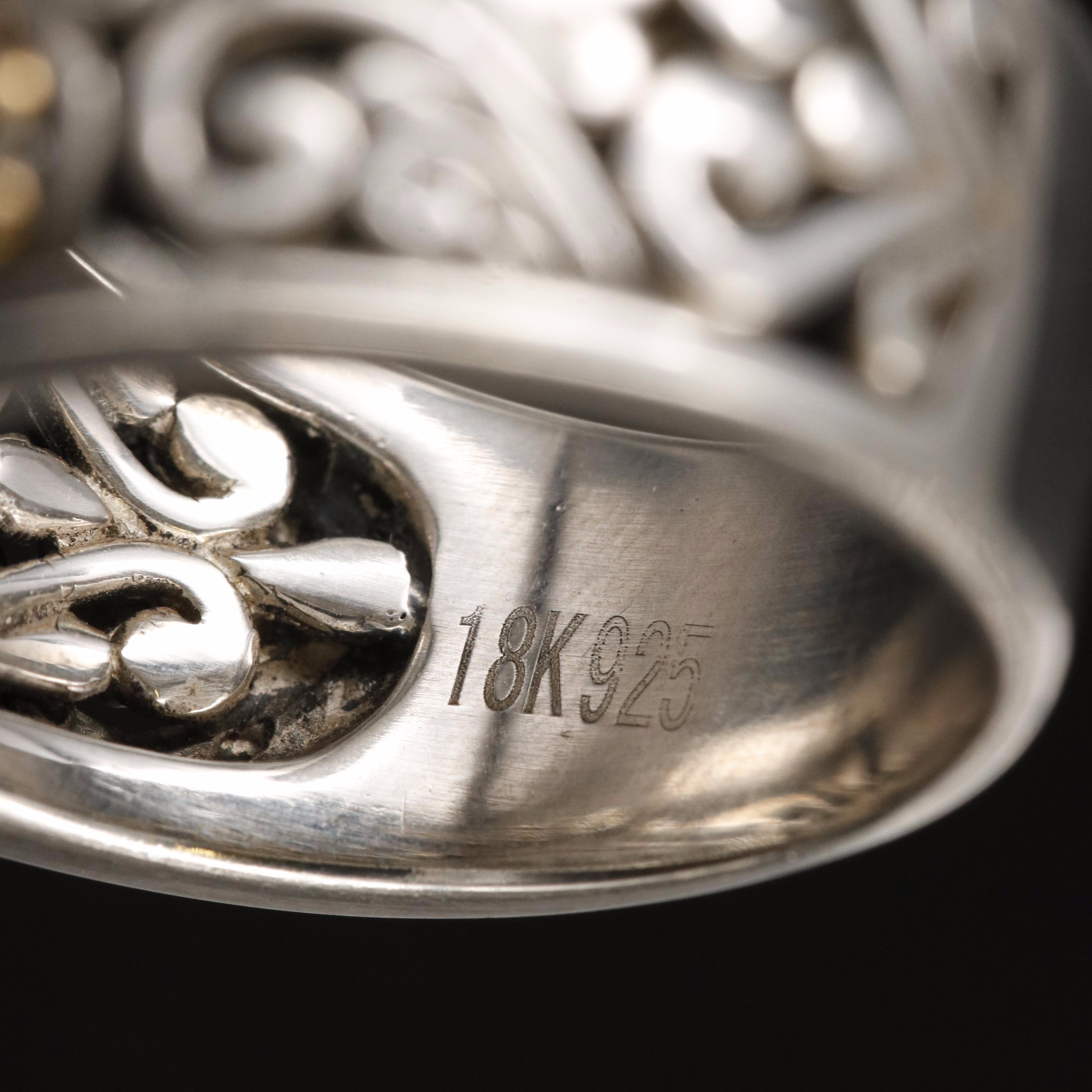 EFFY Sterling Diamond Scroll Patterned Ring with 18K Accents