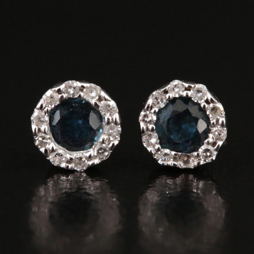 14K Sapphire and Diamond Halo Stud Earrings