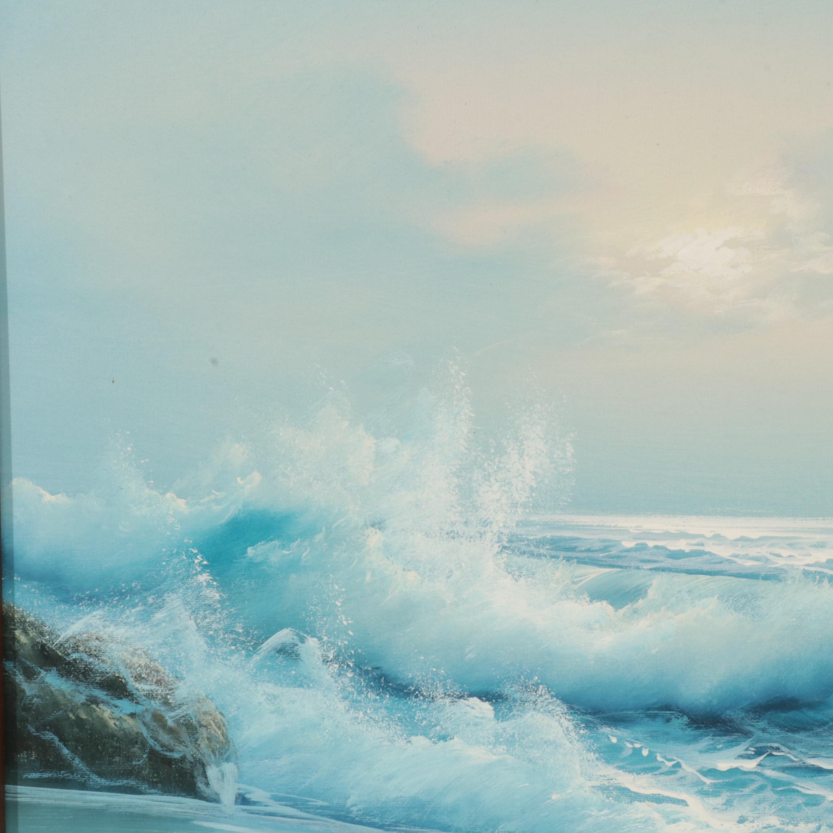 W. Abrams Seascape Oil Painting of Waves Crashing on Beach