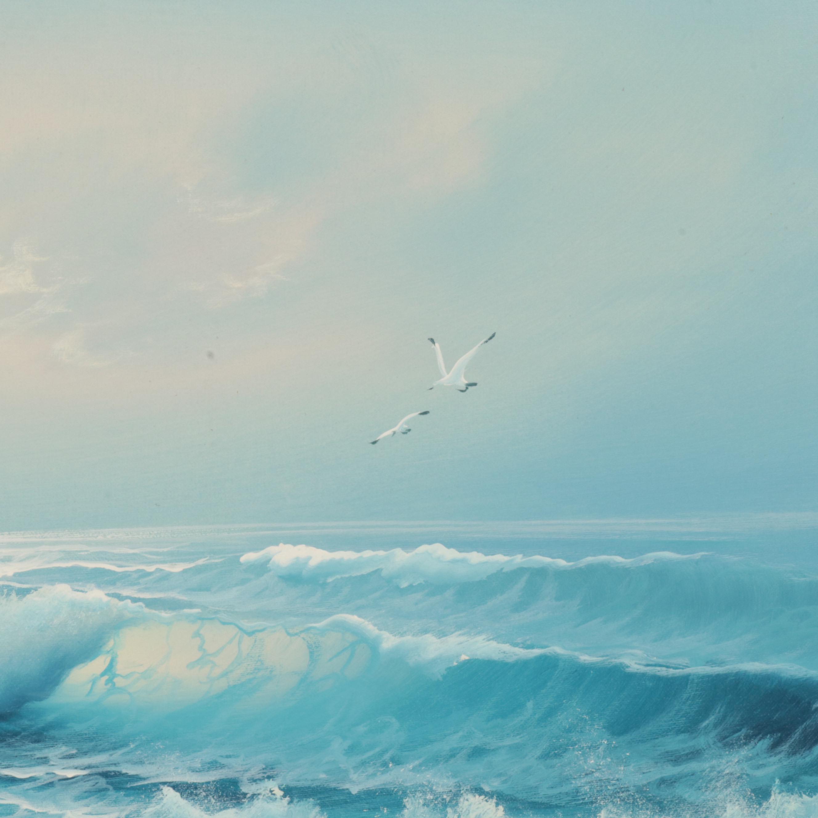 W. Abrams Seascape Oil Painting of Waves Crashing on Beach