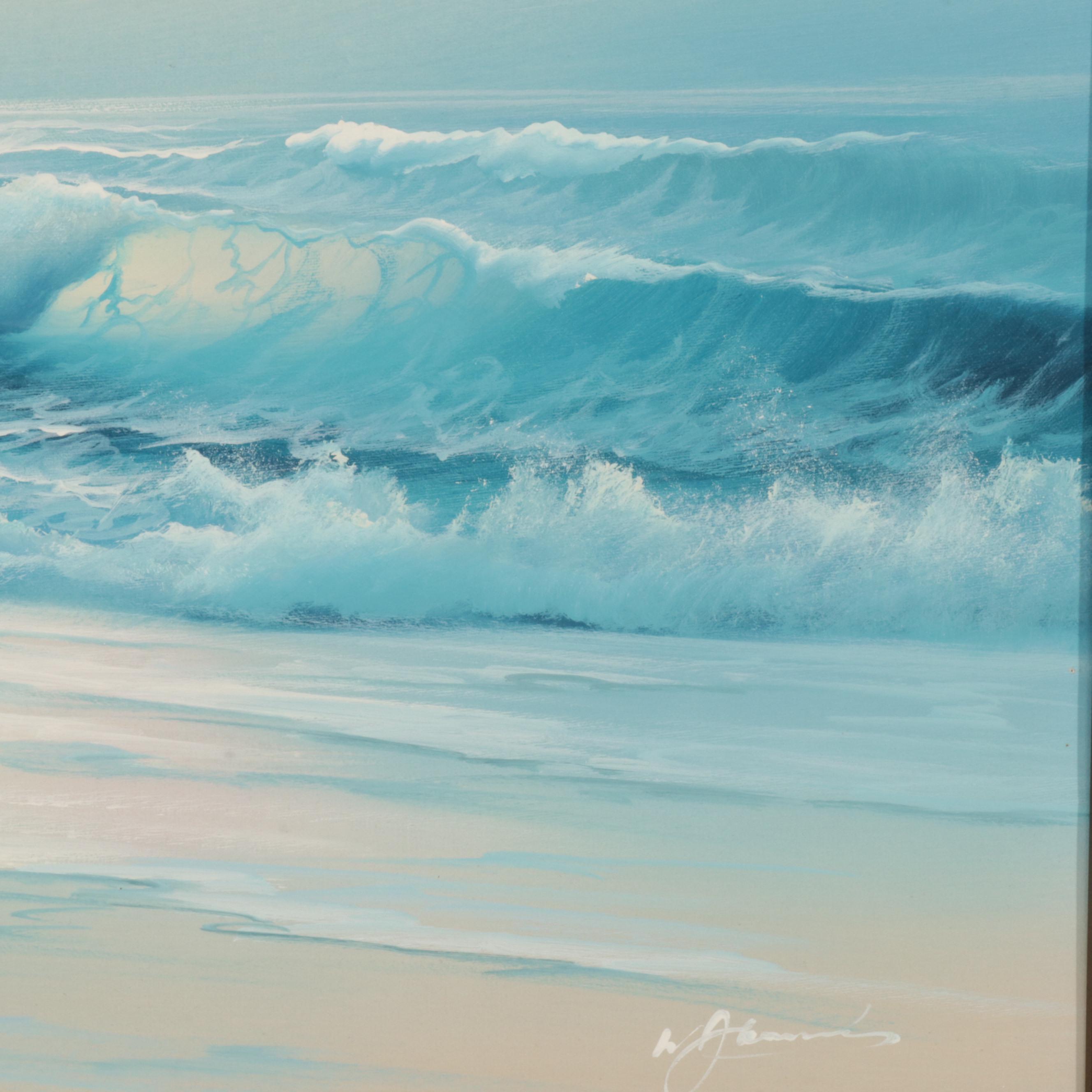 W. Abrams Seascape Oil Painting of Waves Crashing on Beach