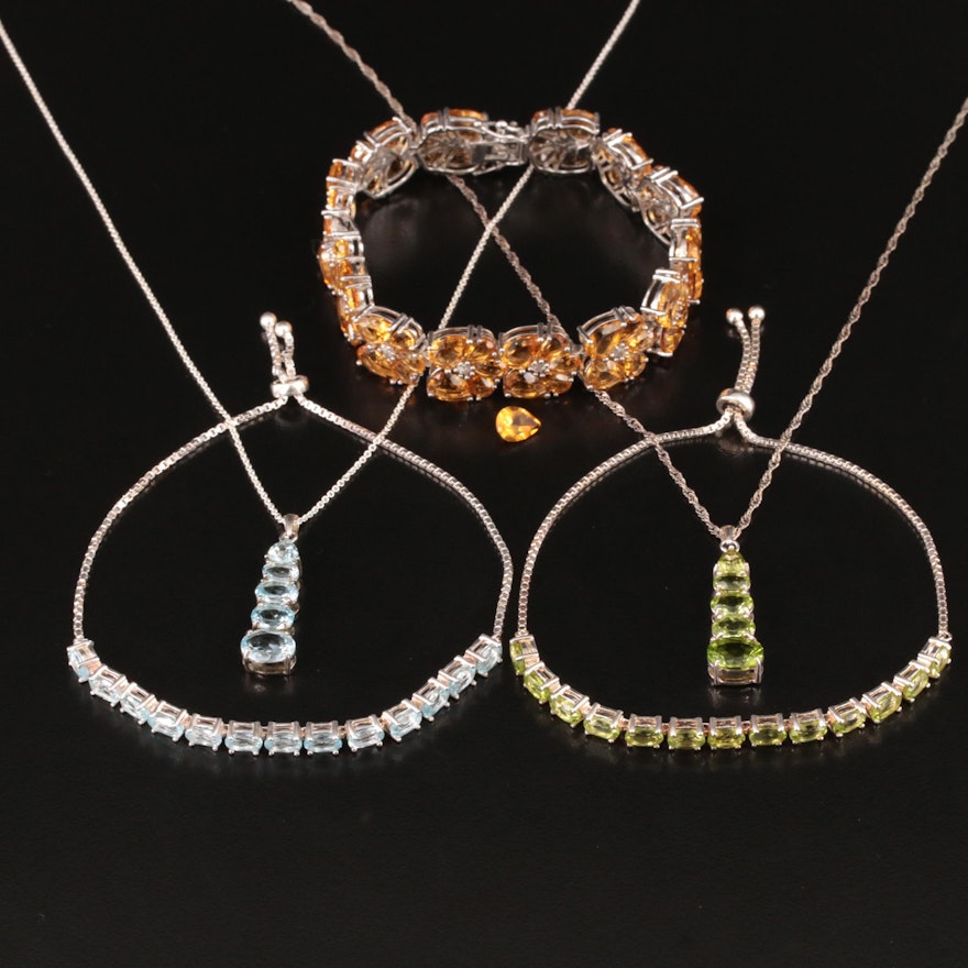 Sterling Citrine, Peridot and Zircon Bracelets and Necklaces