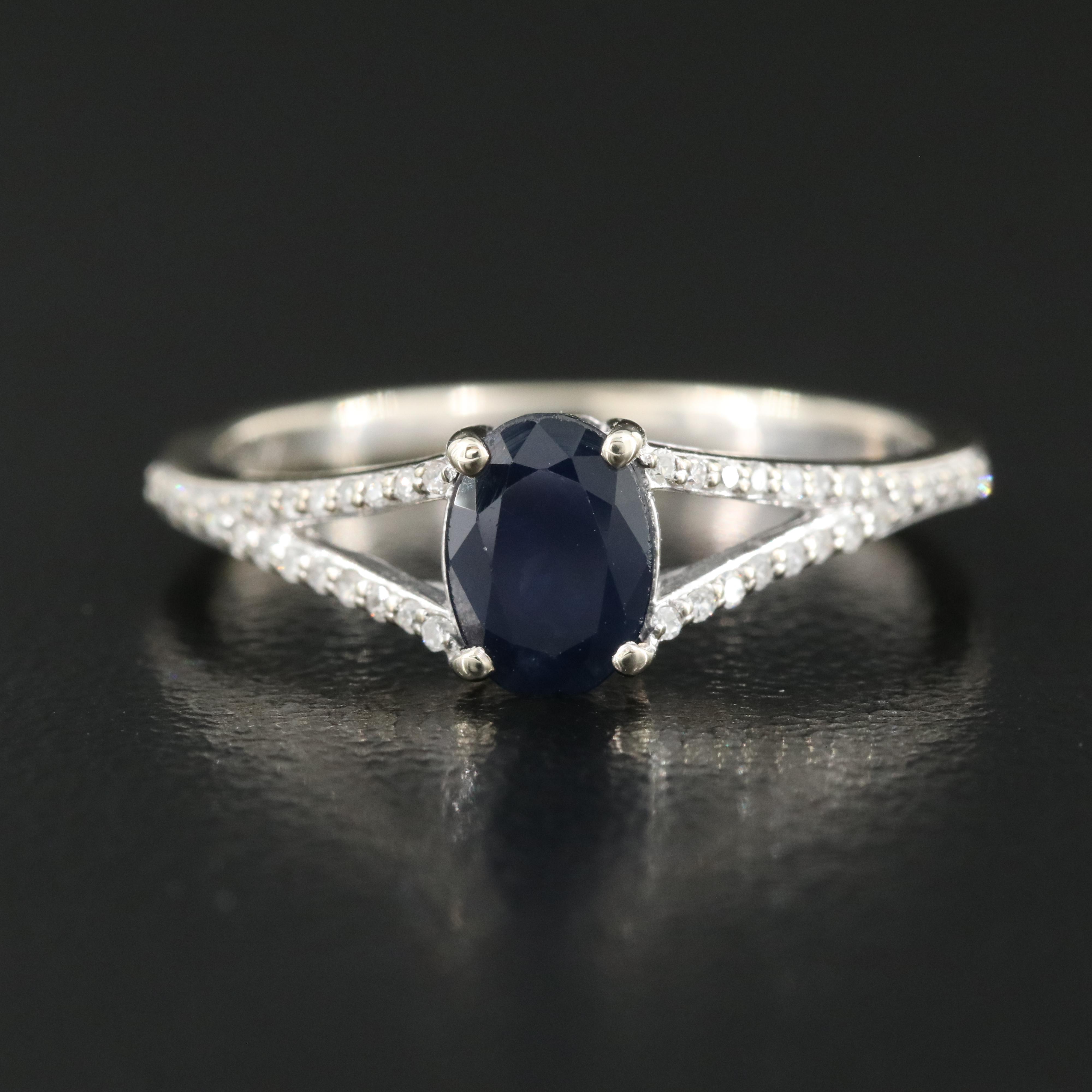 10K 1.00 CT Sapphire and Diamond Split Shank Ring