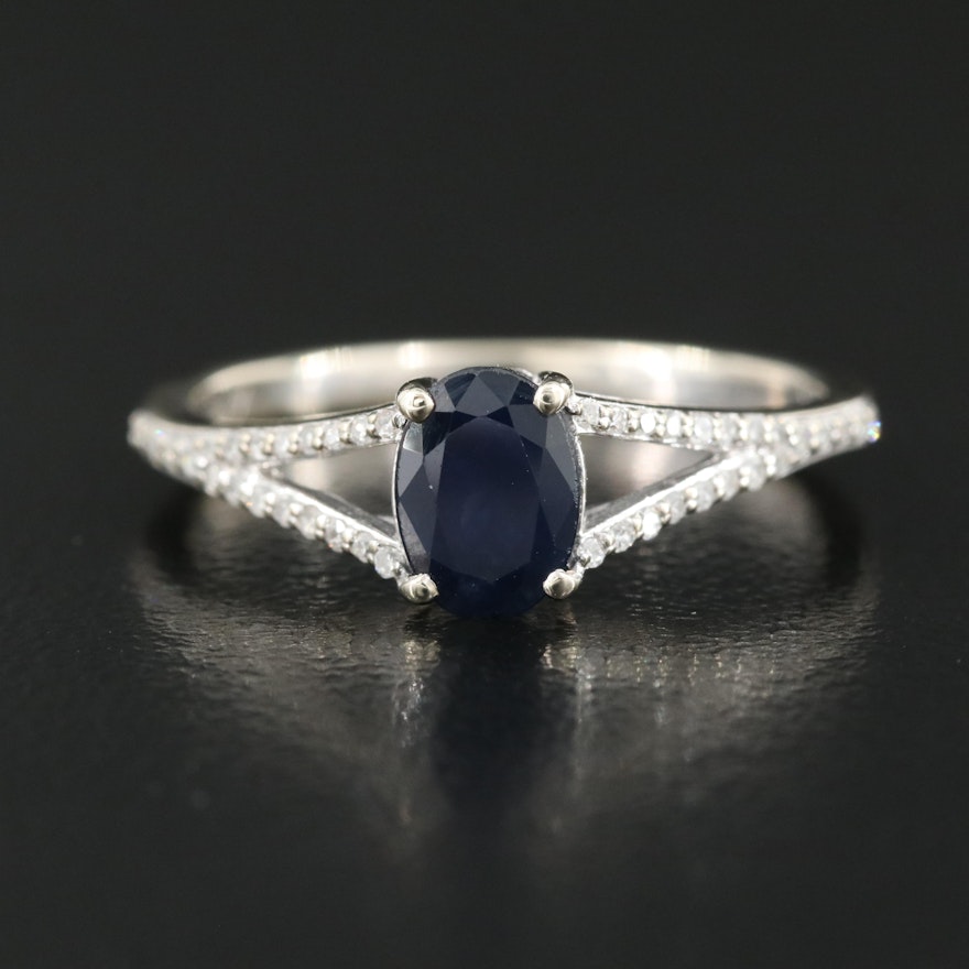 10K 1.00 CT Sapphire and Diamond Split Shank Ring