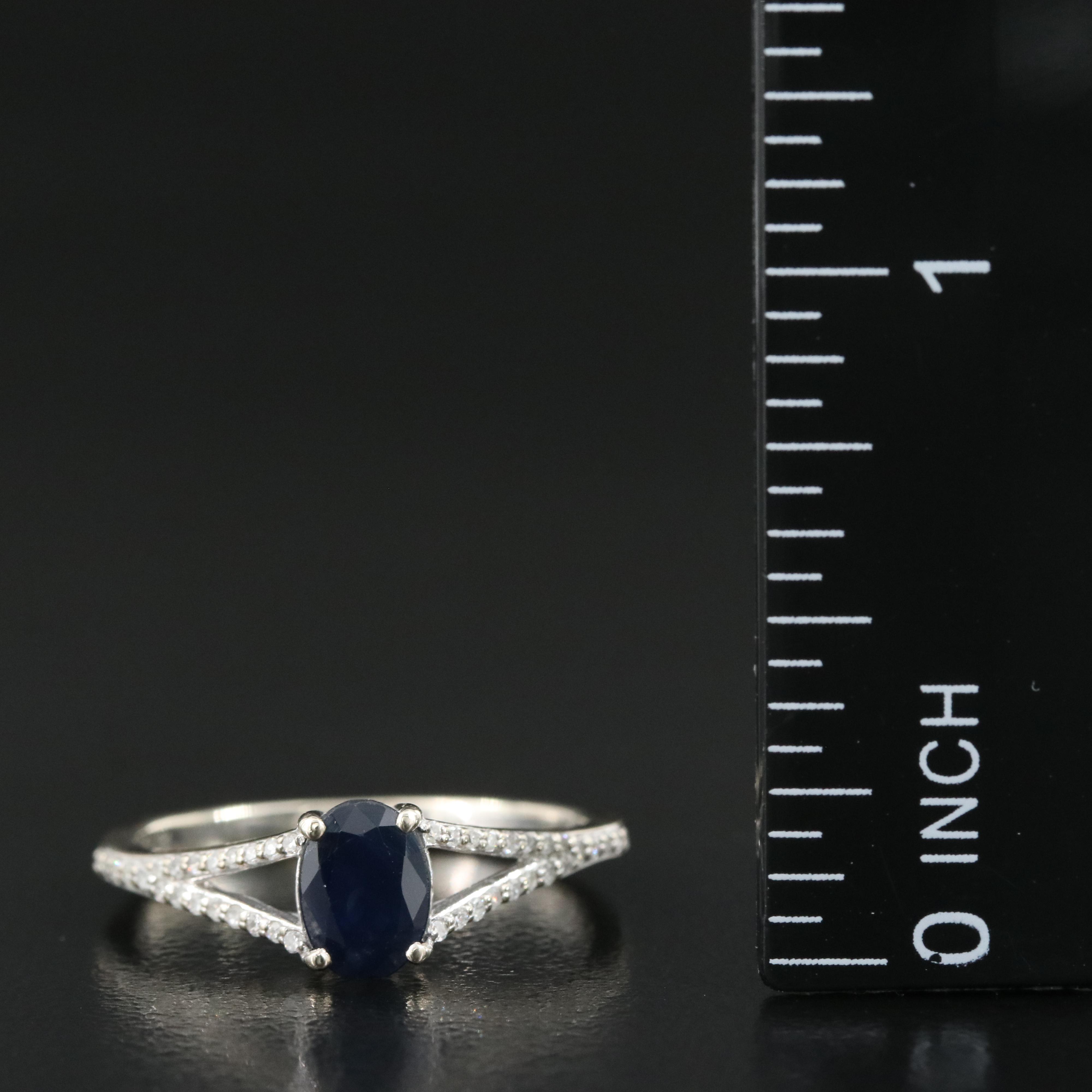 10K 1.00 CT Sapphire and Diamond Split Shank Ring