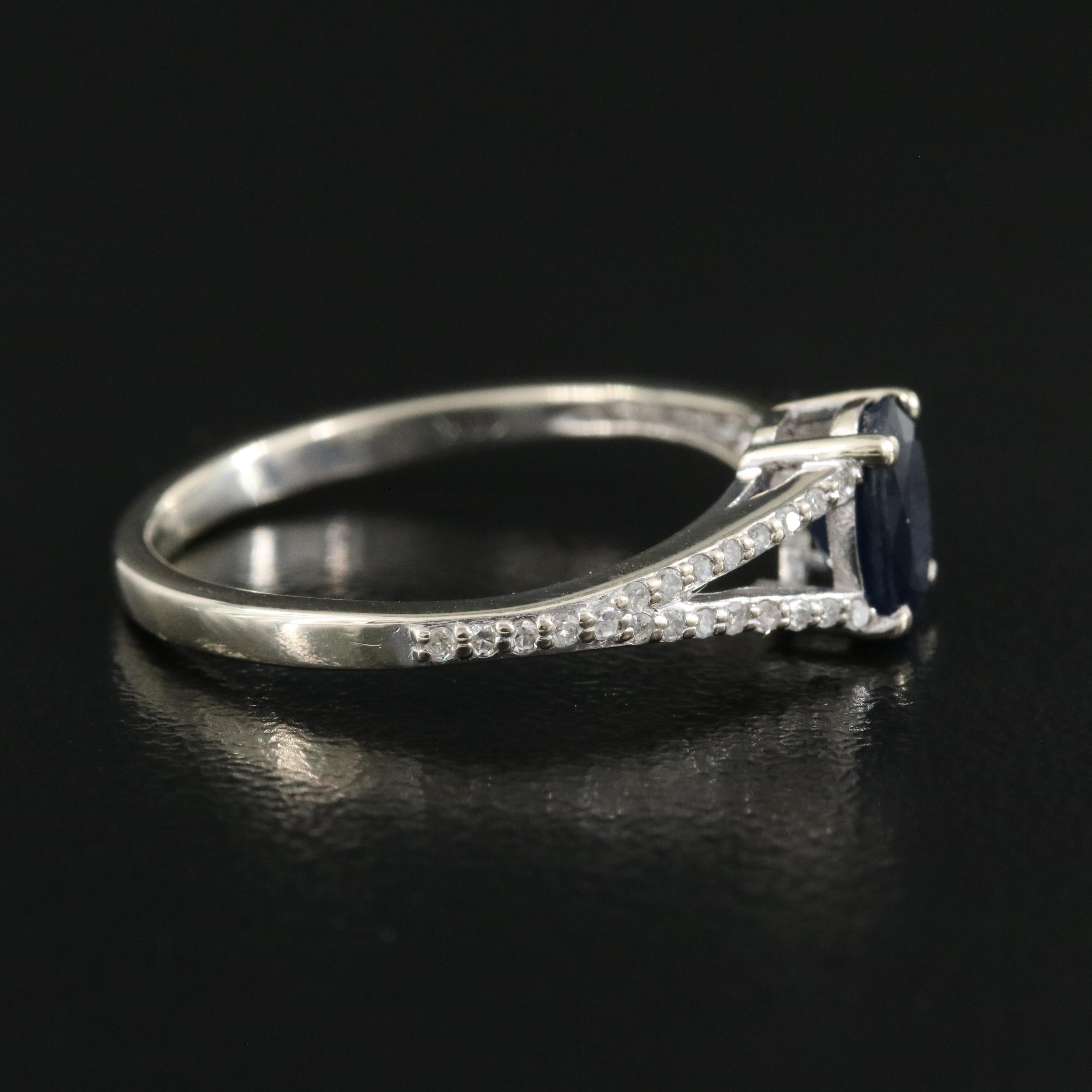 10K 1.00 CT Sapphire and Diamond Split Shank Ring