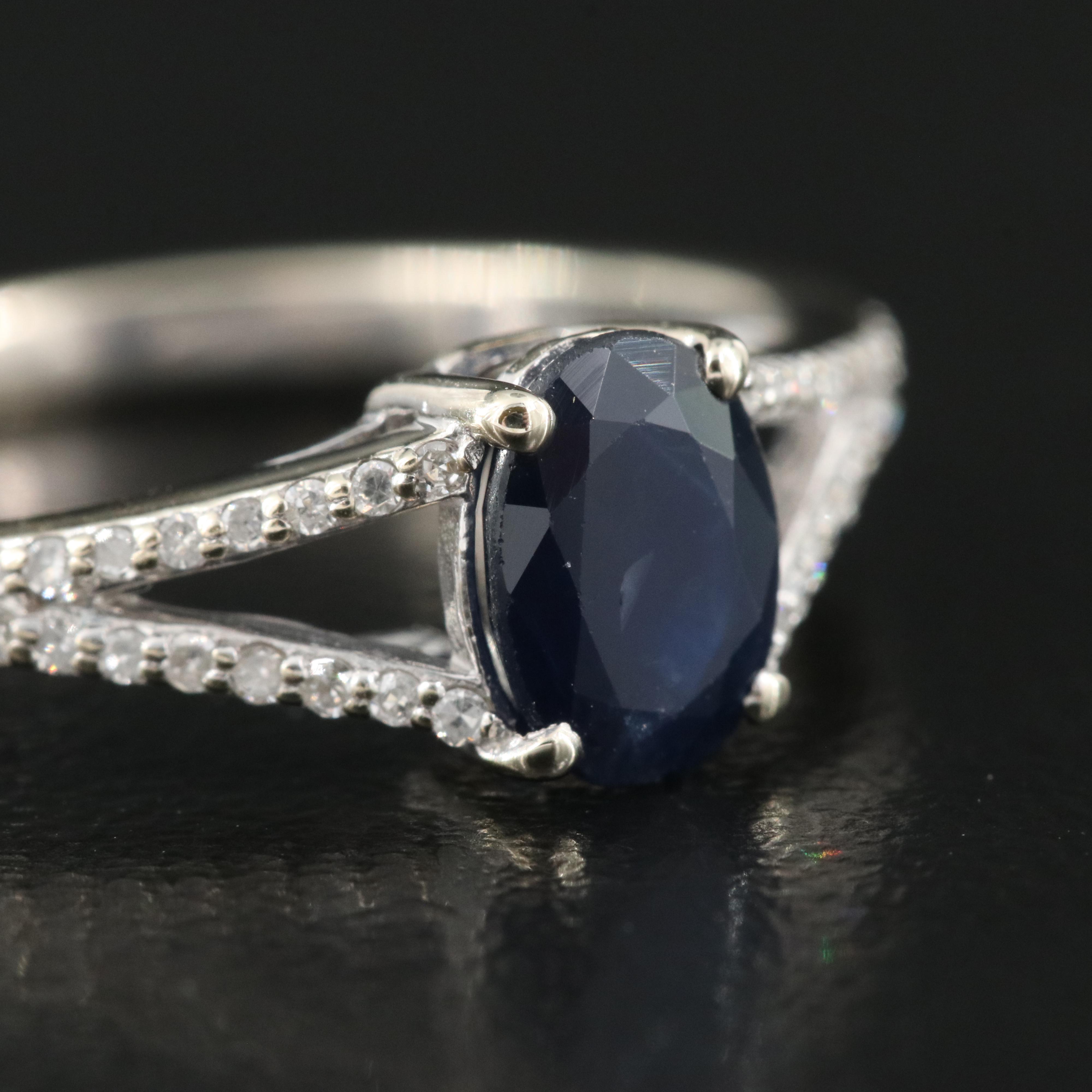 10K 1.00 CT Sapphire and Diamond Split Shank Ring