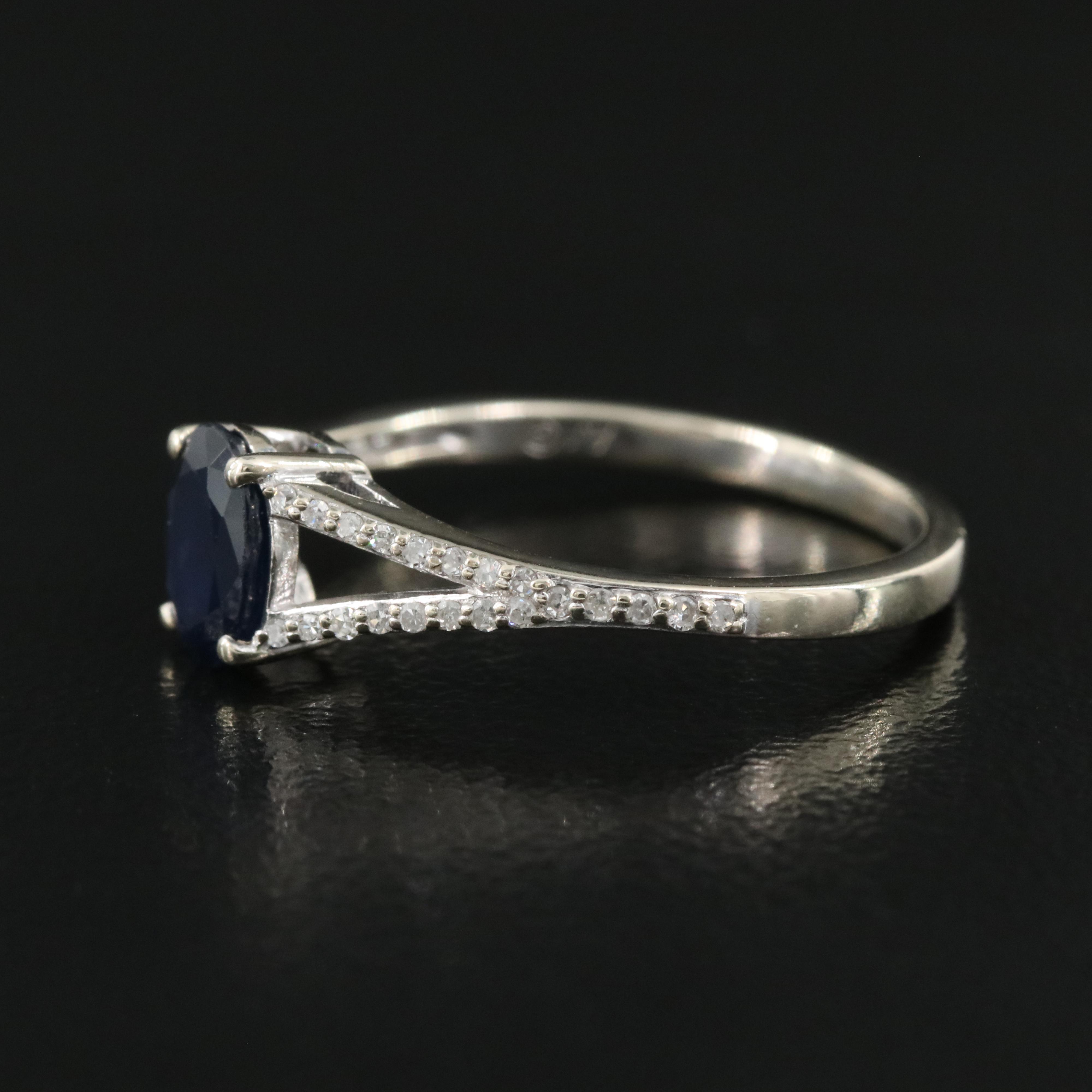 10K 1.00 CT Sapphire and Diamond Split Shank Ring