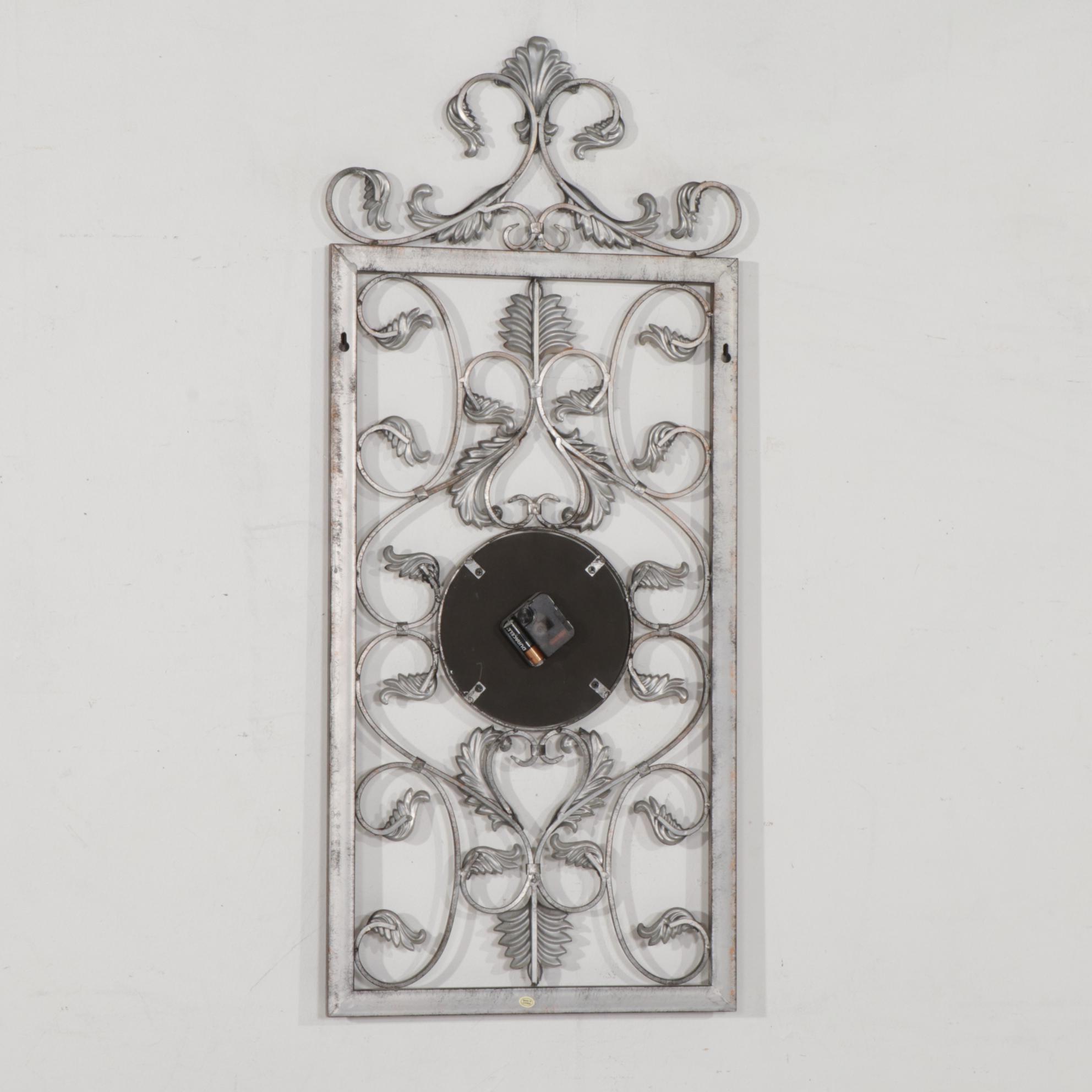 Contemporary Metal Bench Seat, Demilune Table and Mirror with Clock